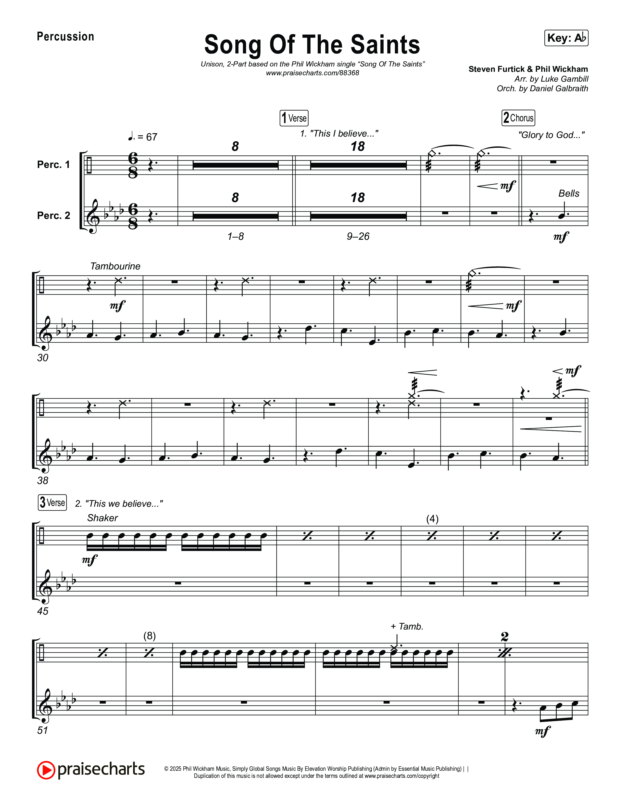Song Of The Saints (Unison/2-Part) Percussion (Phil Wickham / Arr. Luke Gambill)