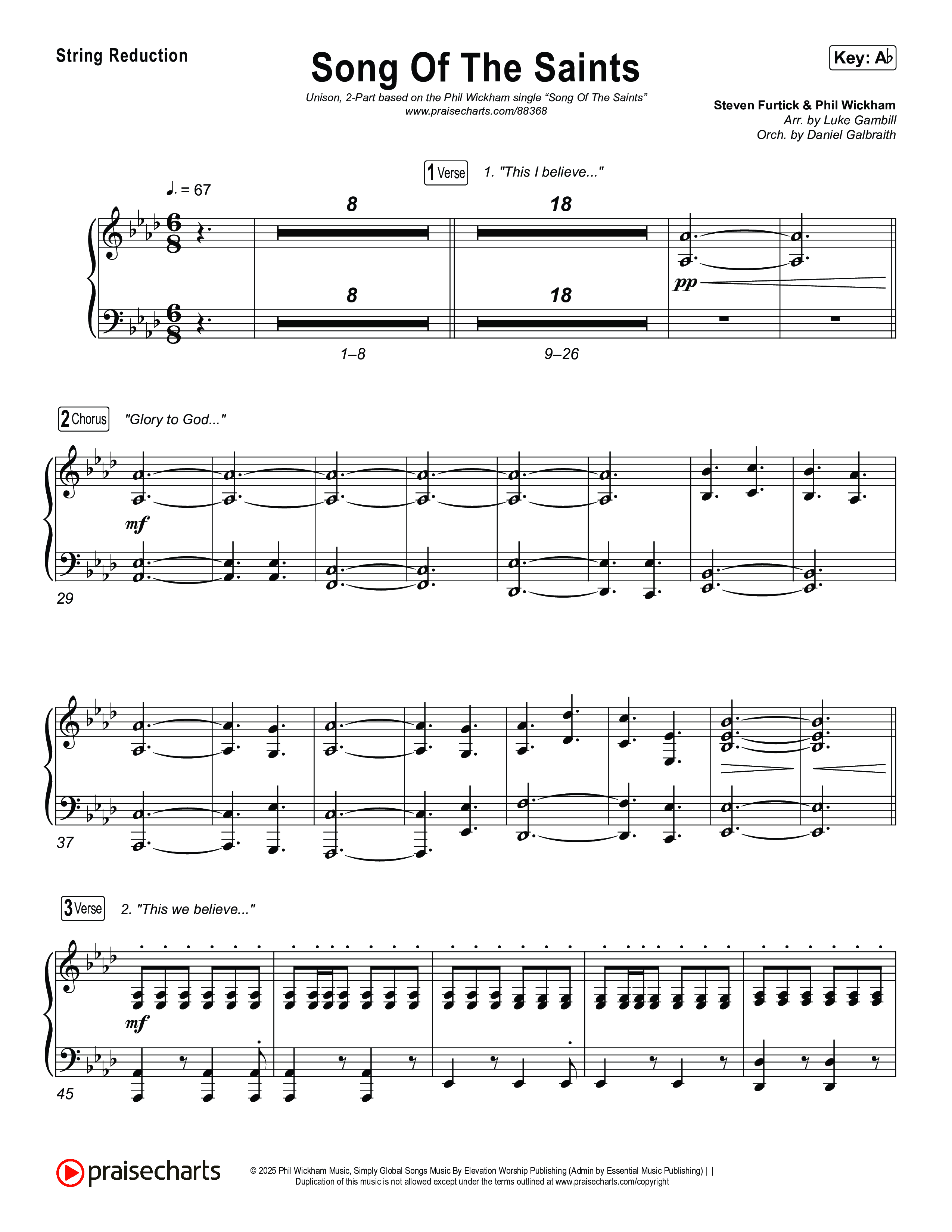 Song Of The Saints (Unison/2-Part) String Reduction (Phil Wickham / Arr. Luke Gambill)