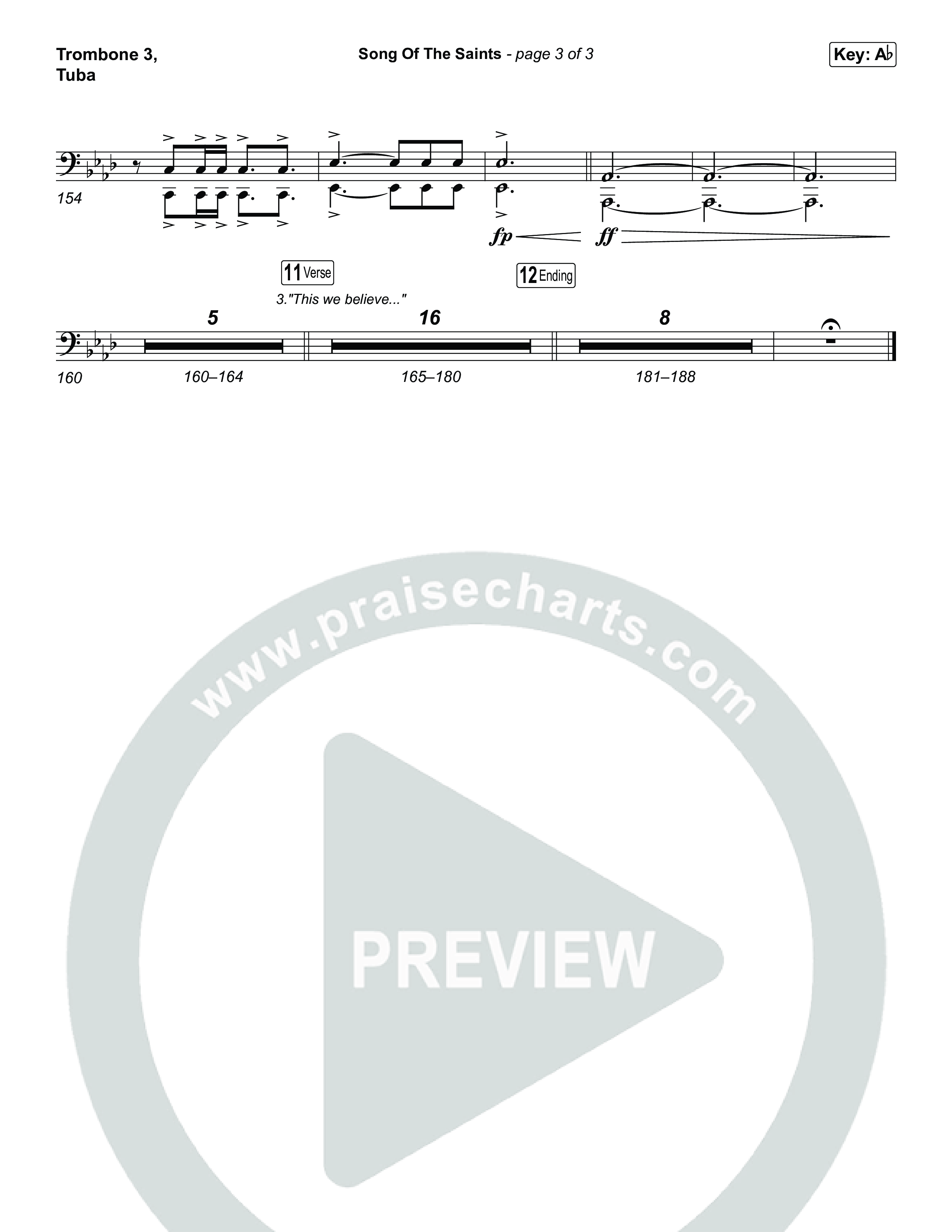 Song Of The Saints (Unison/2-Part) Trombone 3/Tuba (Phil Wickham / Arr. Luke Gambill)