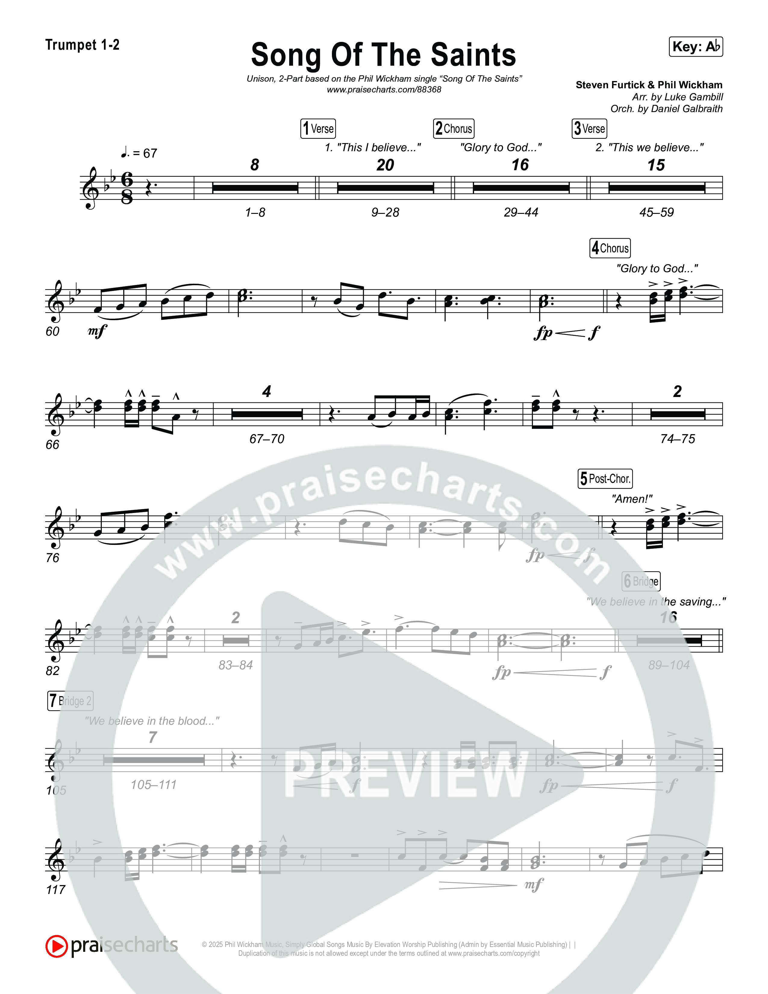 Song Of The Saints (Unison/2-Part) Trumpet 1,2 (Phil Wickham / Arr. Luke Gambill)