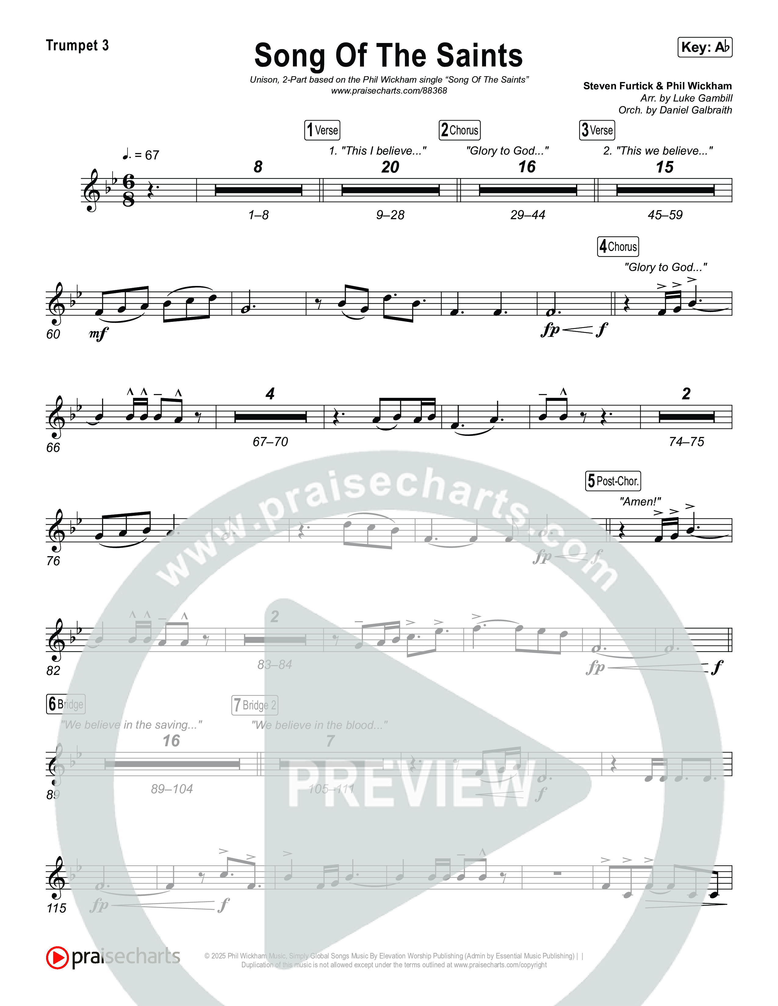 Song Of The Saints (Unison/2-Part) Trumpet 3 (Phil Wickham / Arr. Luke Gambill)