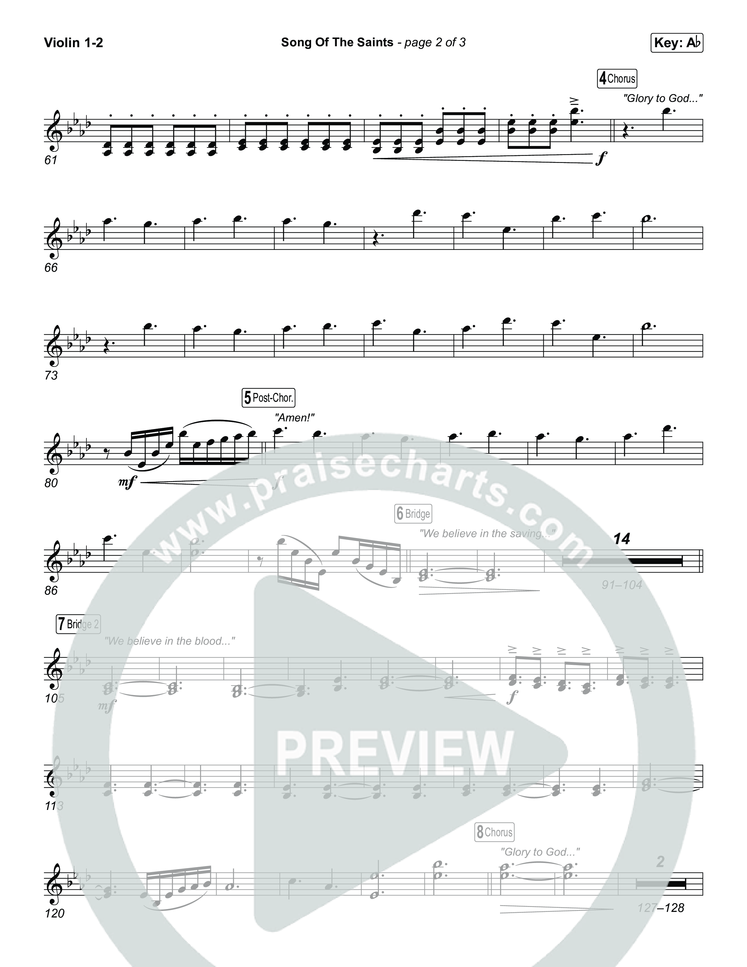 Song Of The Saints (Unison/2-Part) Violin 1/2 (Phil Wickham / Arr. Luke Gambill)