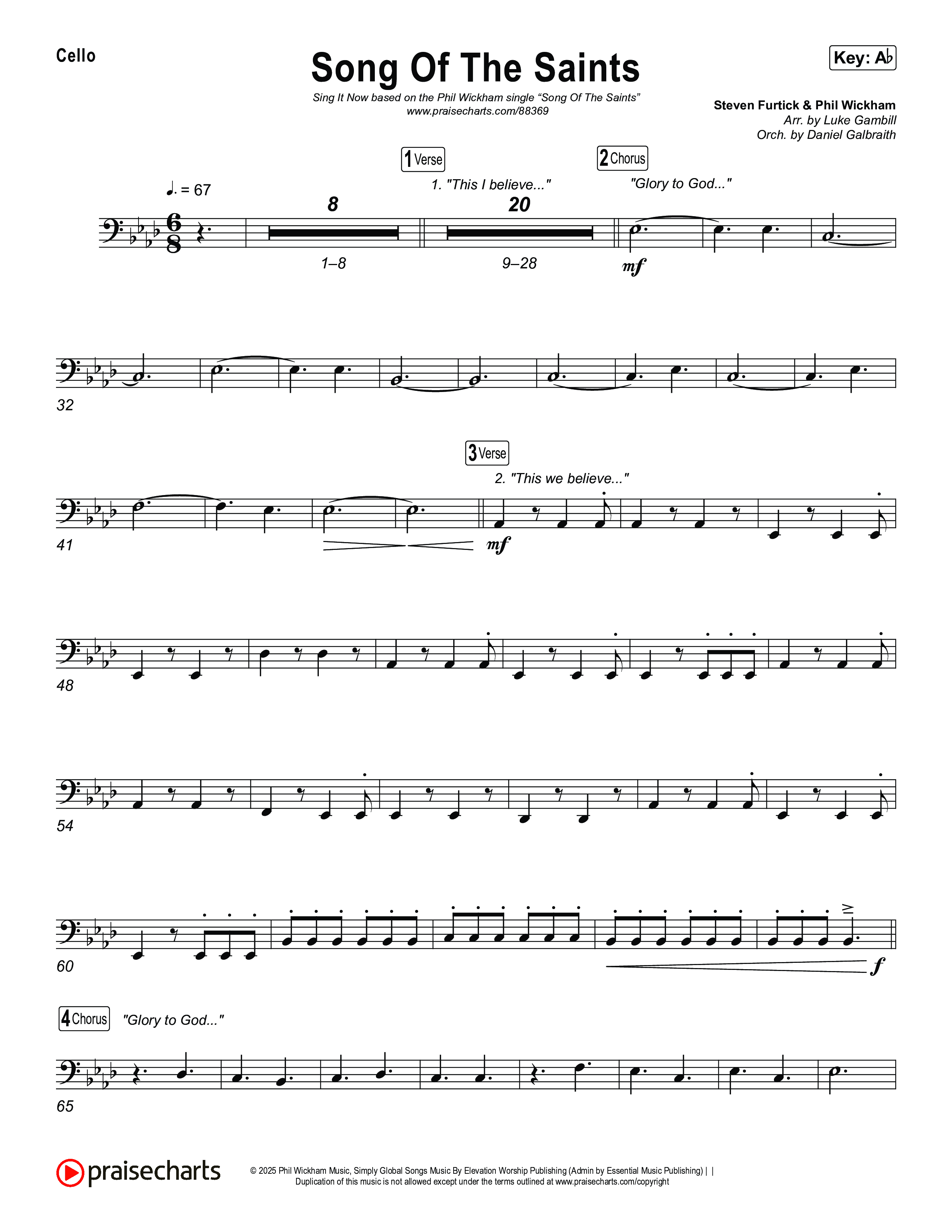 Song Of The Saints (Sing It Now) Cello (Phil Wickham / Arr. Luke Gambill)