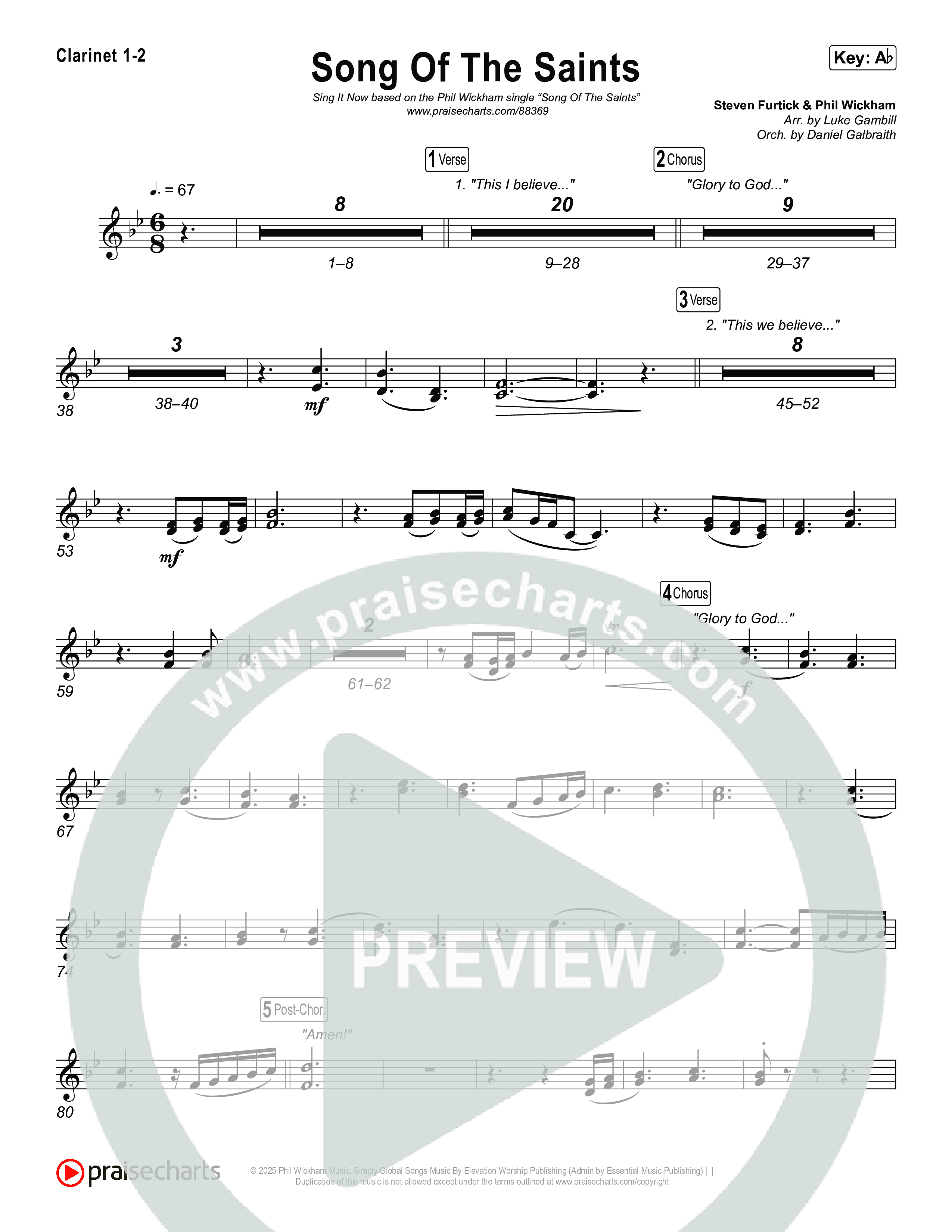 Song Of The Saints (Sing It Now) Clarinet 1/2 (Phil Wickham / Arr. Luke Gambill)