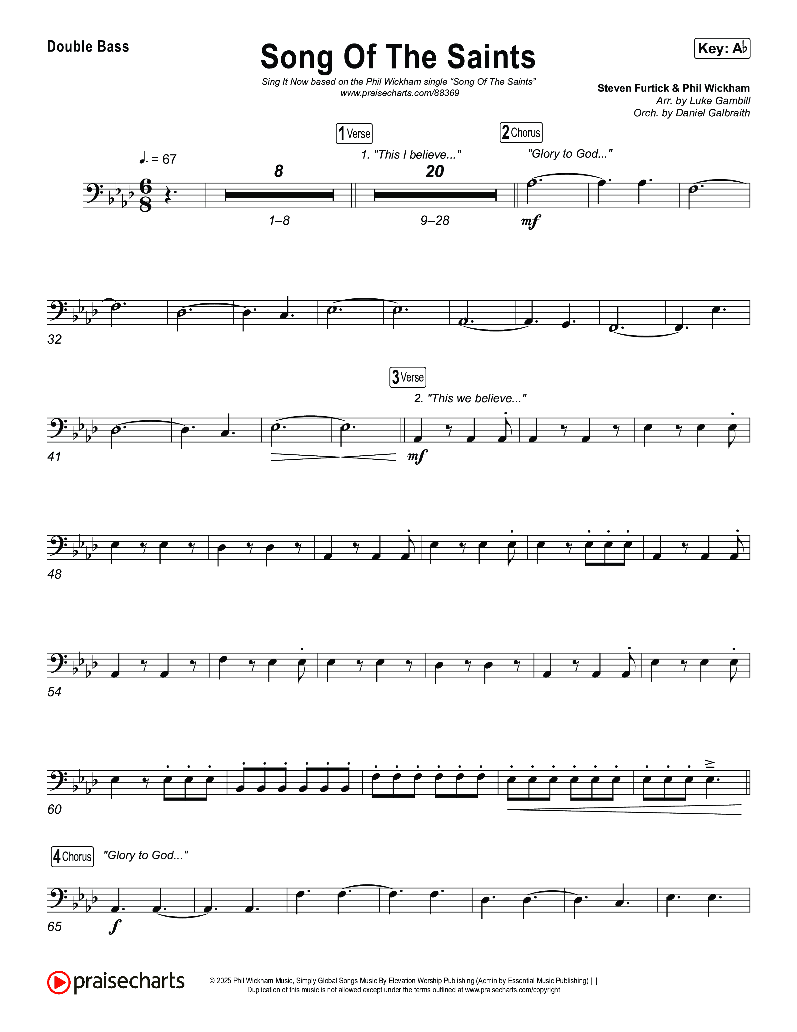 Song Of The Saints (Sing It Now) Double Bass (Phil Wickham / Arr. Luke Gambill)