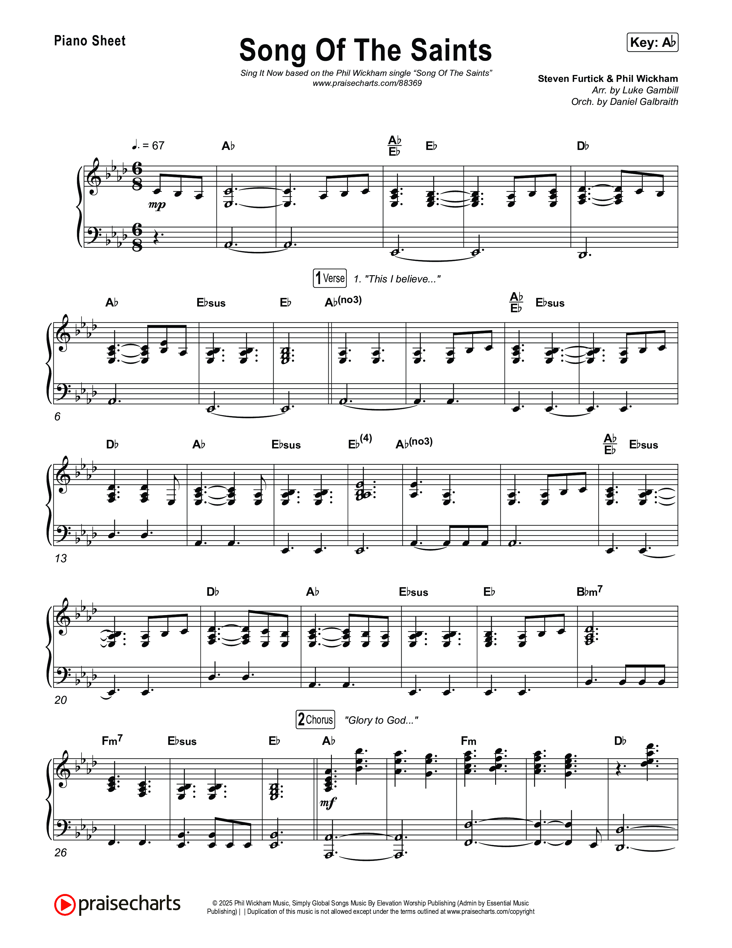 Song Of The Saints (Sing It Now) Piano Sheet (Phil Wickham / Arr. Luke Gambill)