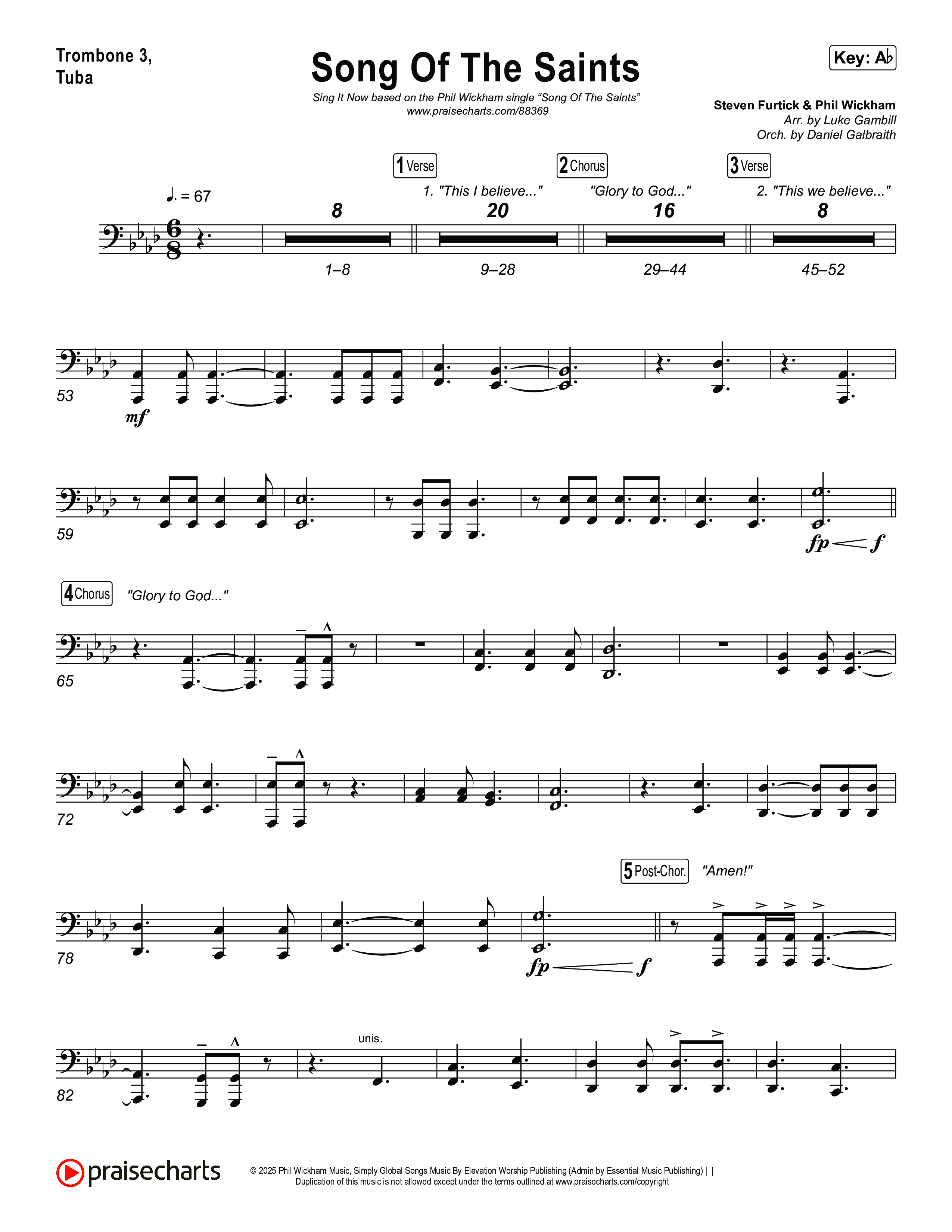 Song Of The Saints (Sing It Now) Trombone 3/Tuba (Phil Wickham / Arr. Luke Gambill)
