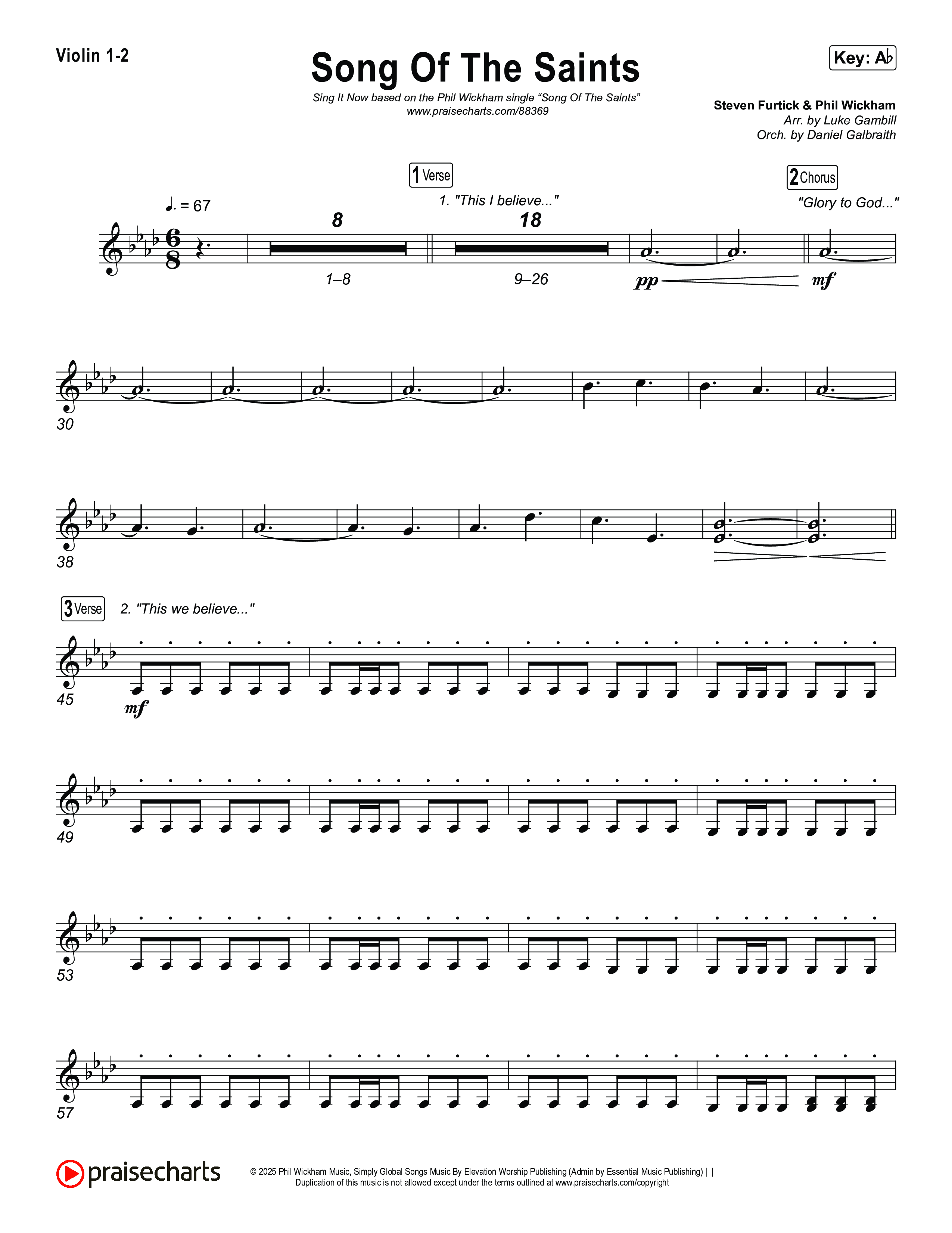 Song Of The Saints (Sing It Now) Violin 1/2 (Phil Wickham / Arr. Luke Gambill)