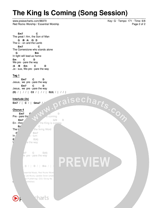 The King Is Coming (Song Session) Chords & Lyrics (Red Rocks Worship / Essential Worship)