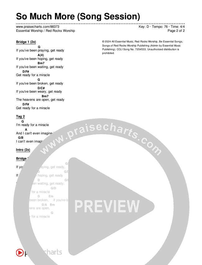 So Much More (Song Session) Chords & Lyrics (Red Rocks Worship / Essential Worship)