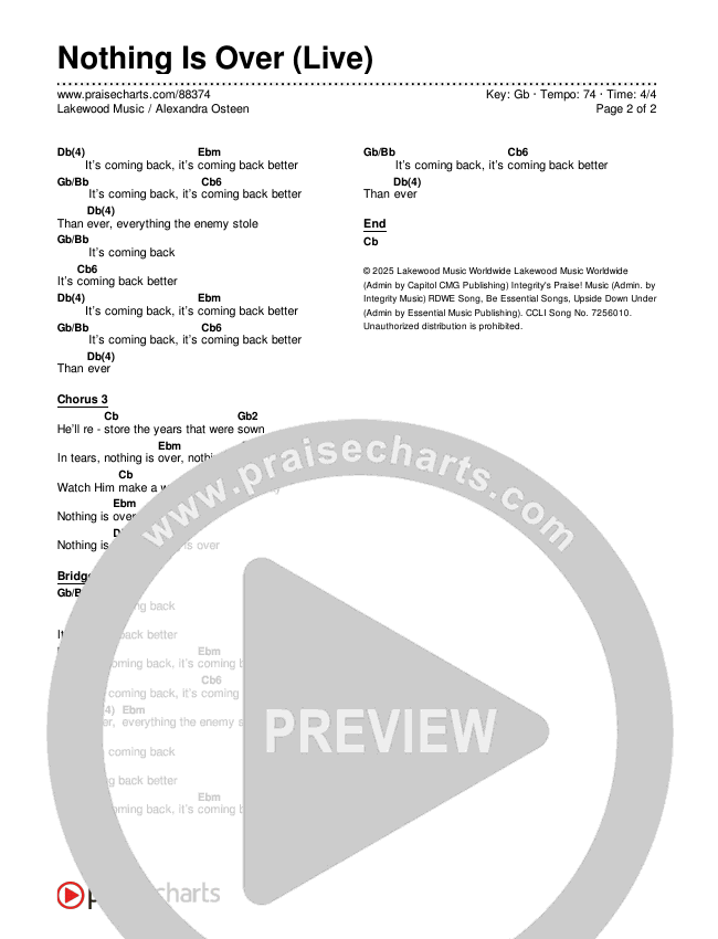 Nothing Is Over (Live) Chords & Lyrics (Lakewood Music / Alexandra Osteen)