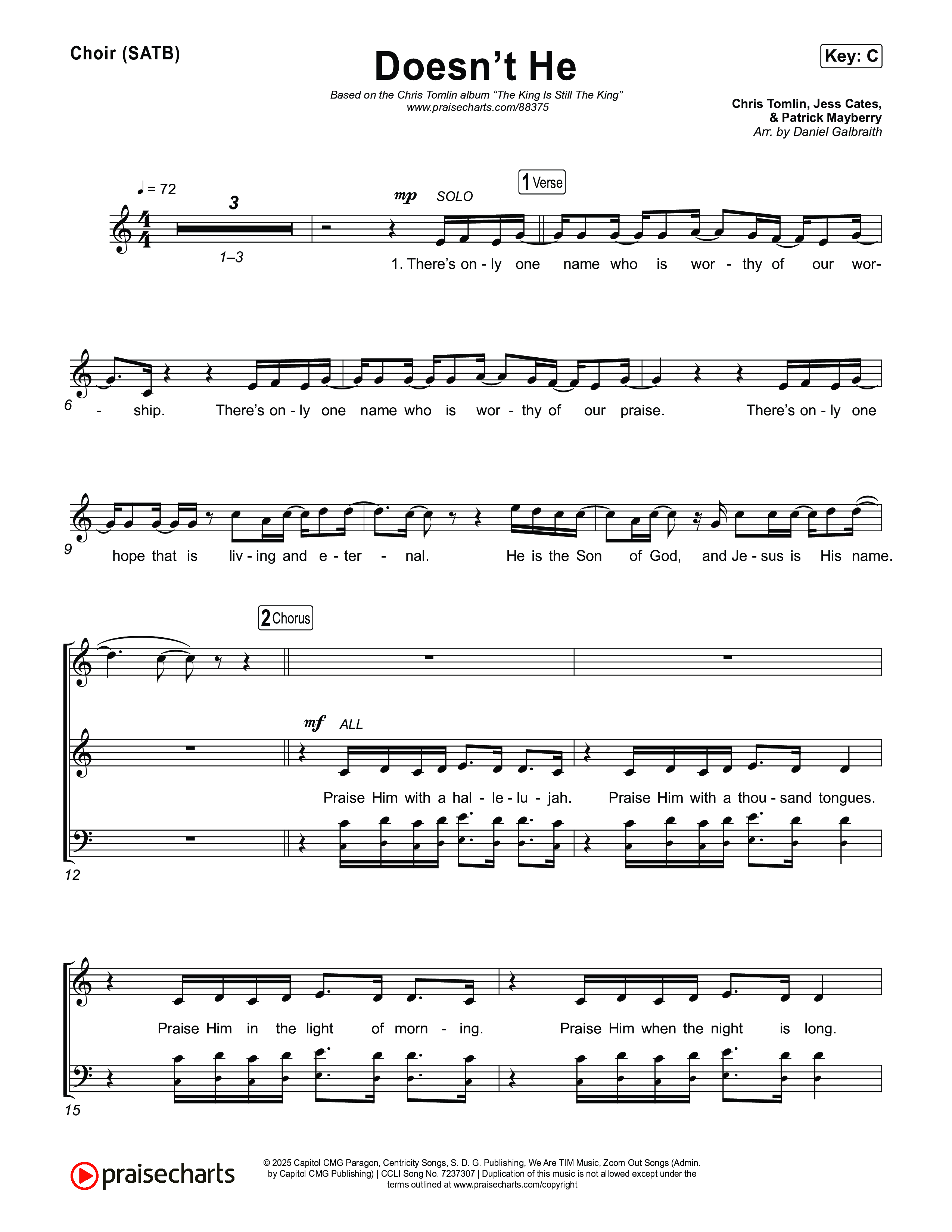 Doesn't He Choir Sheet (SATB) (Chris Tomlin)