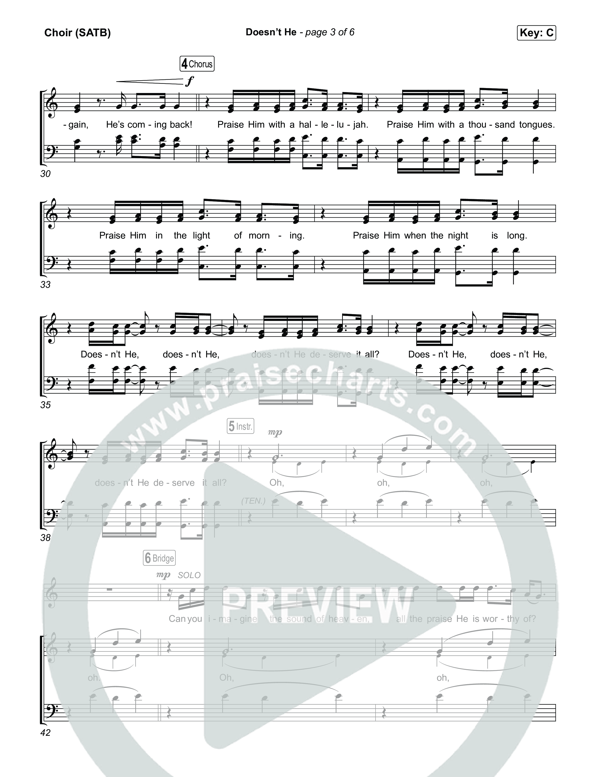 Doesn't He Choir Sheet (SATB) (Chris Tomlin)