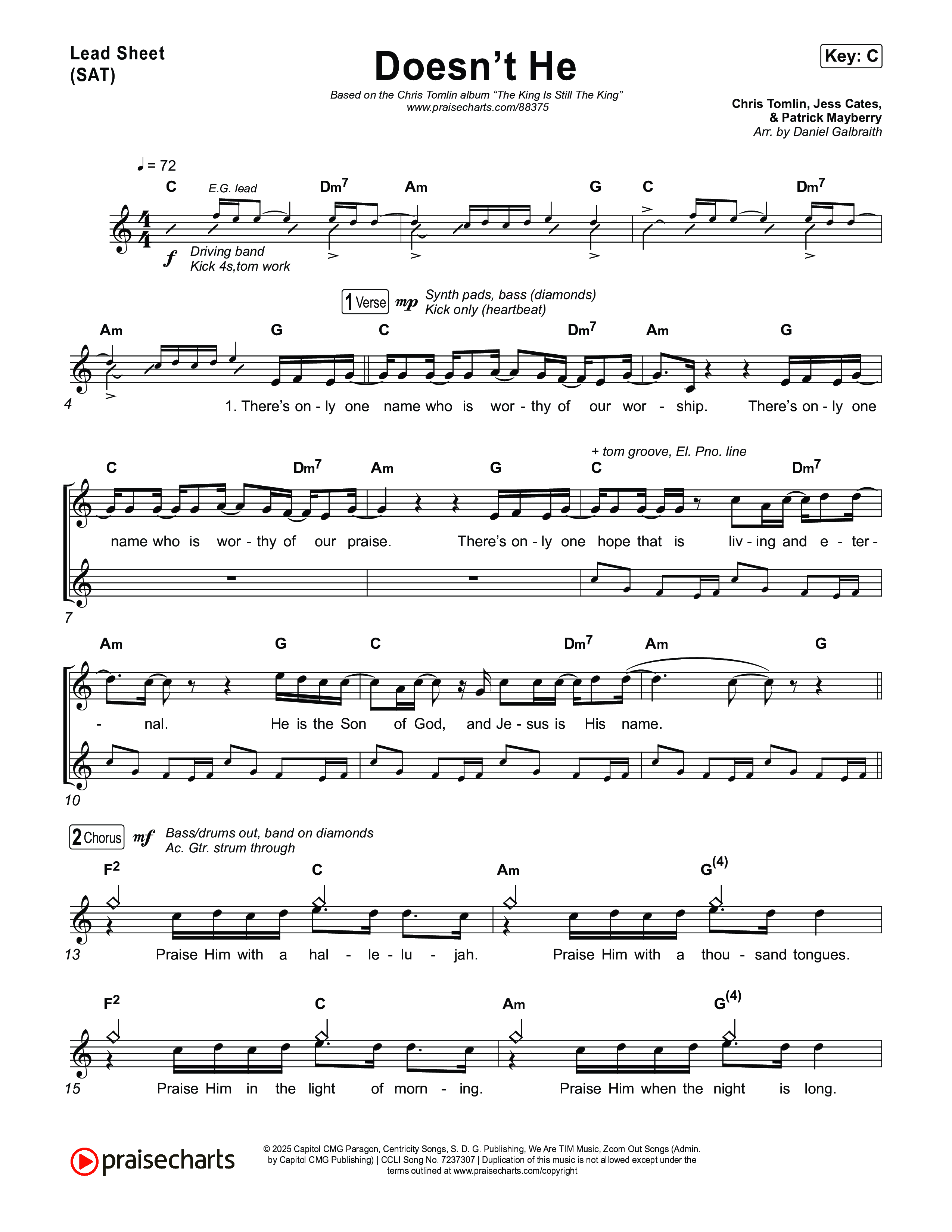 Doesn't He Lead Sheet (SAT) (Chris Tomlin)