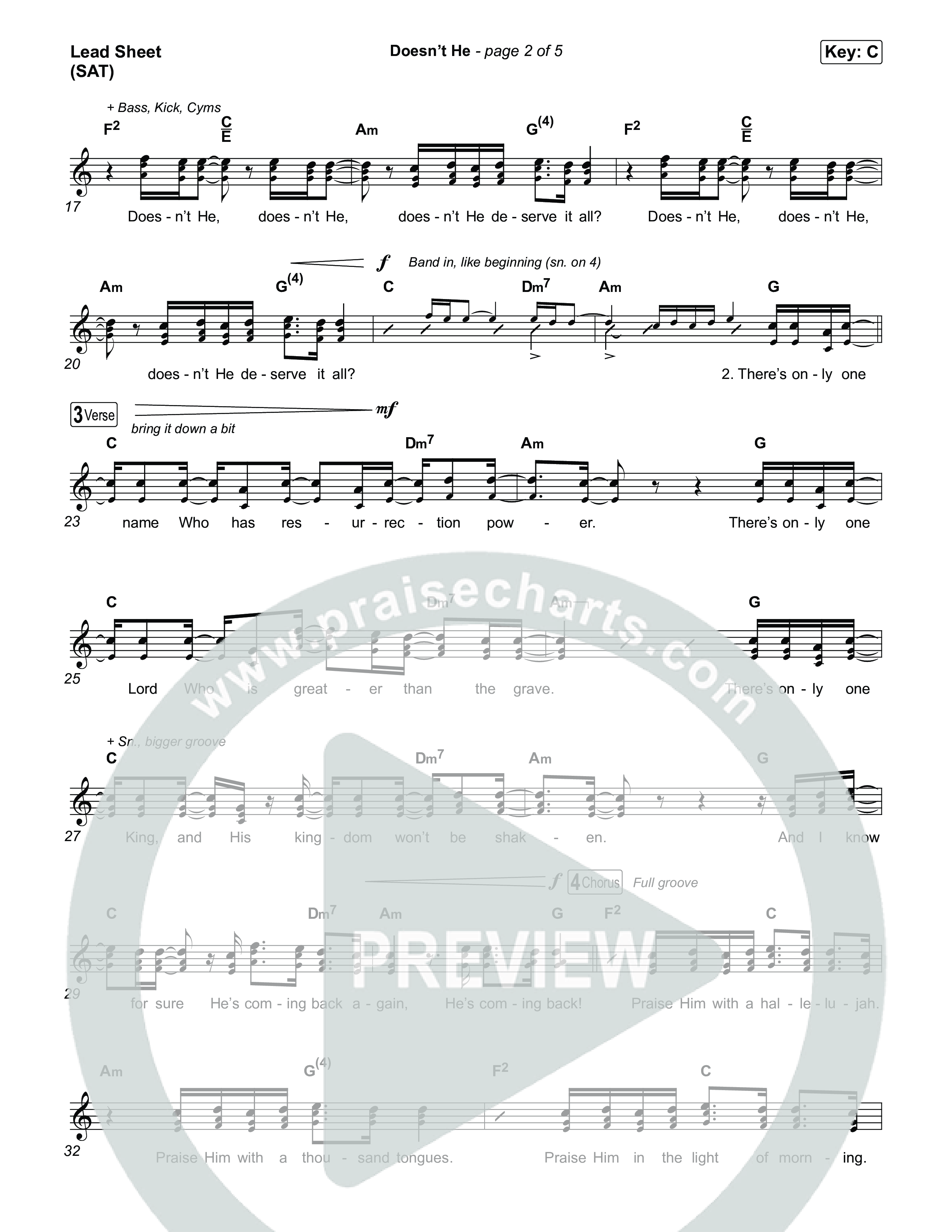 Doesn't He Lead Sheet (SAT) (Chris Tomlin)