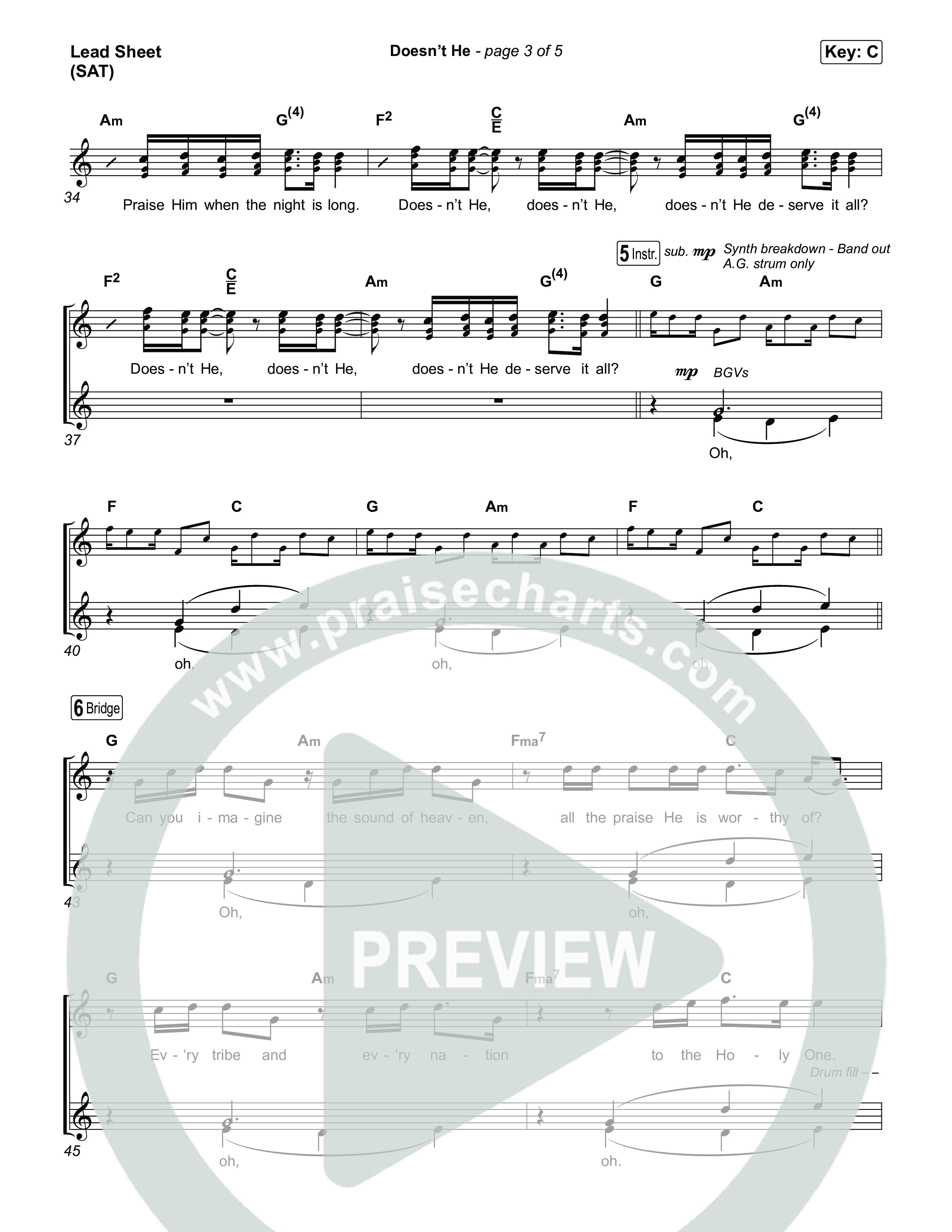 Doesn't He Lead Sheet (SAT) (Chris Tomlin)