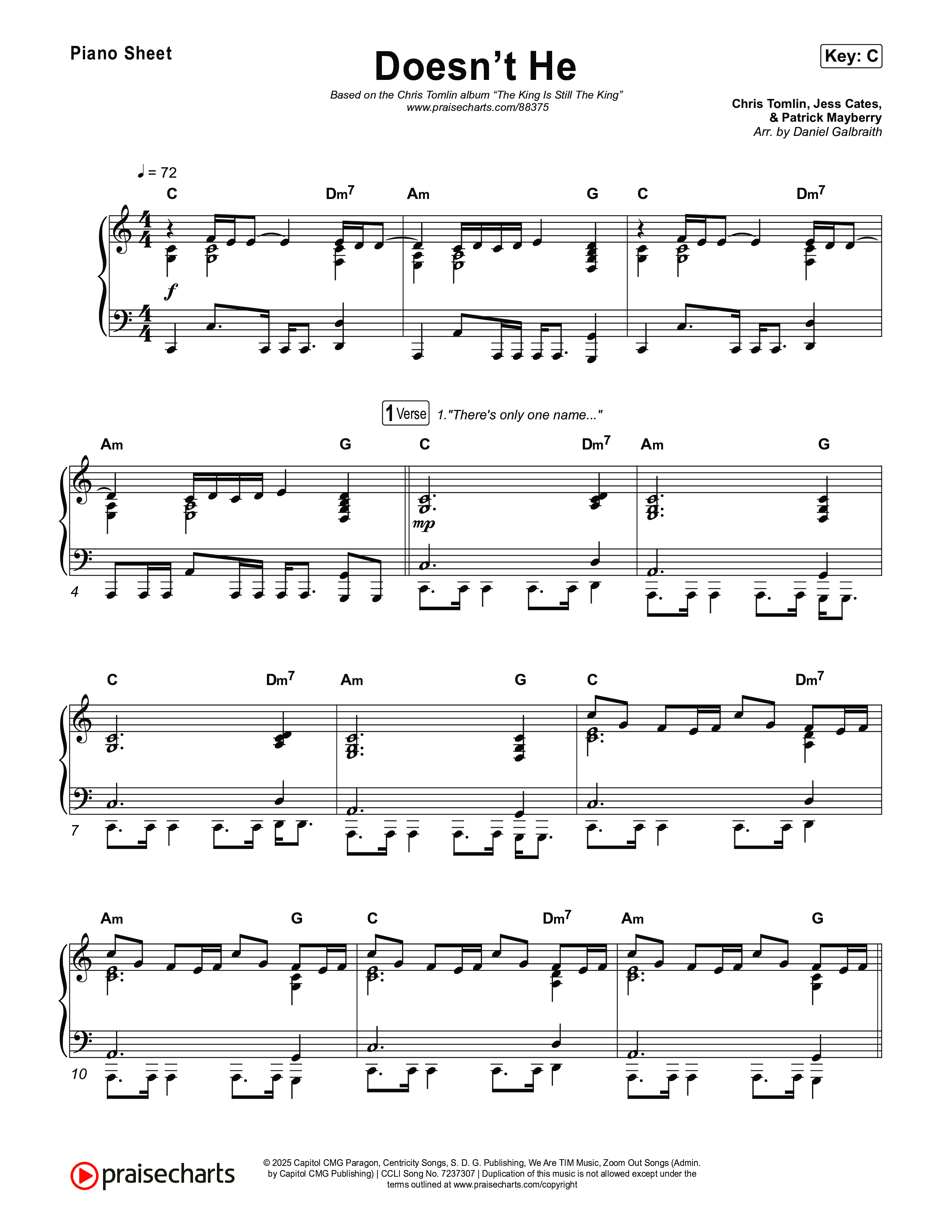 Doesn't He Piano Sheet (Chris Tomlin)