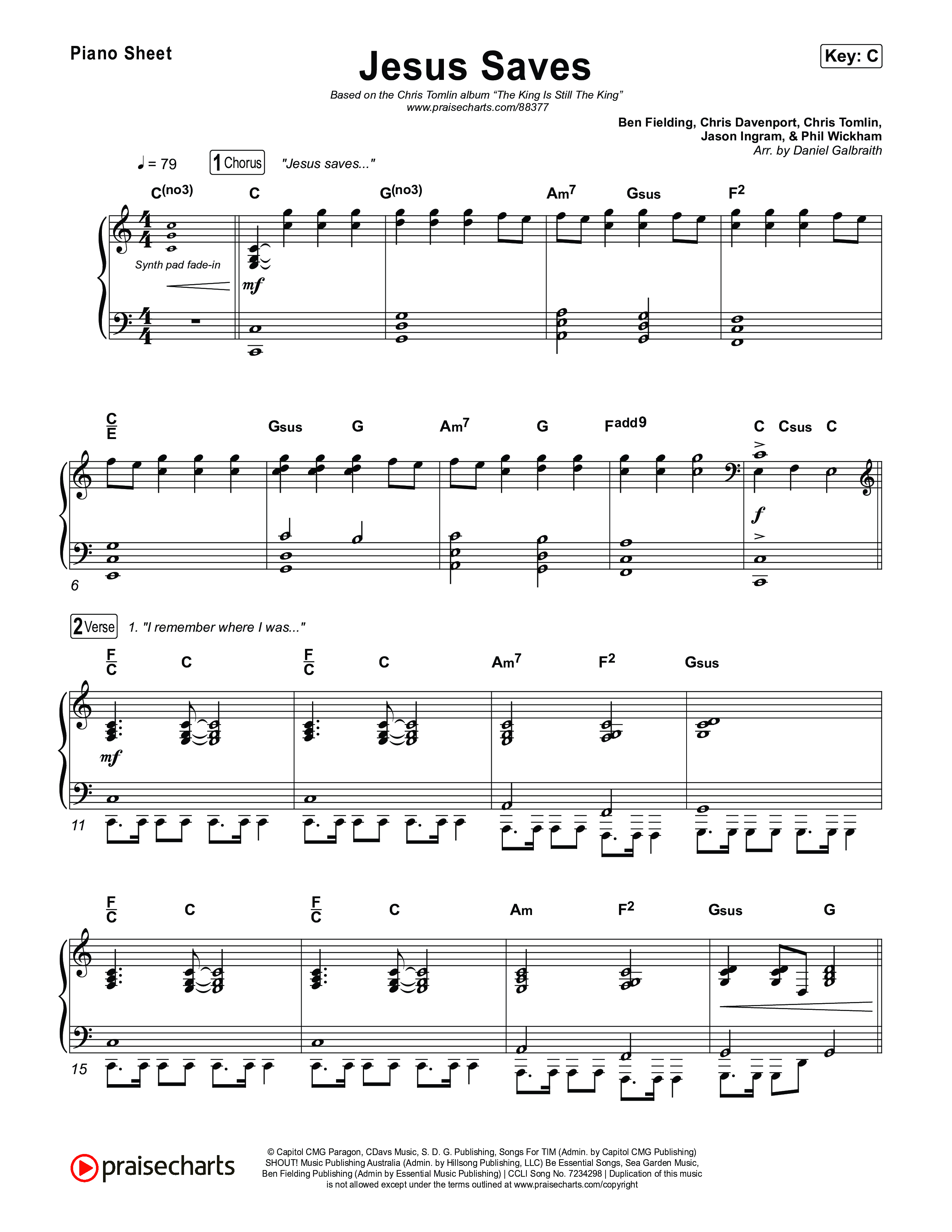 Jesus Saves Piano Sheet (Chris Tomlin)