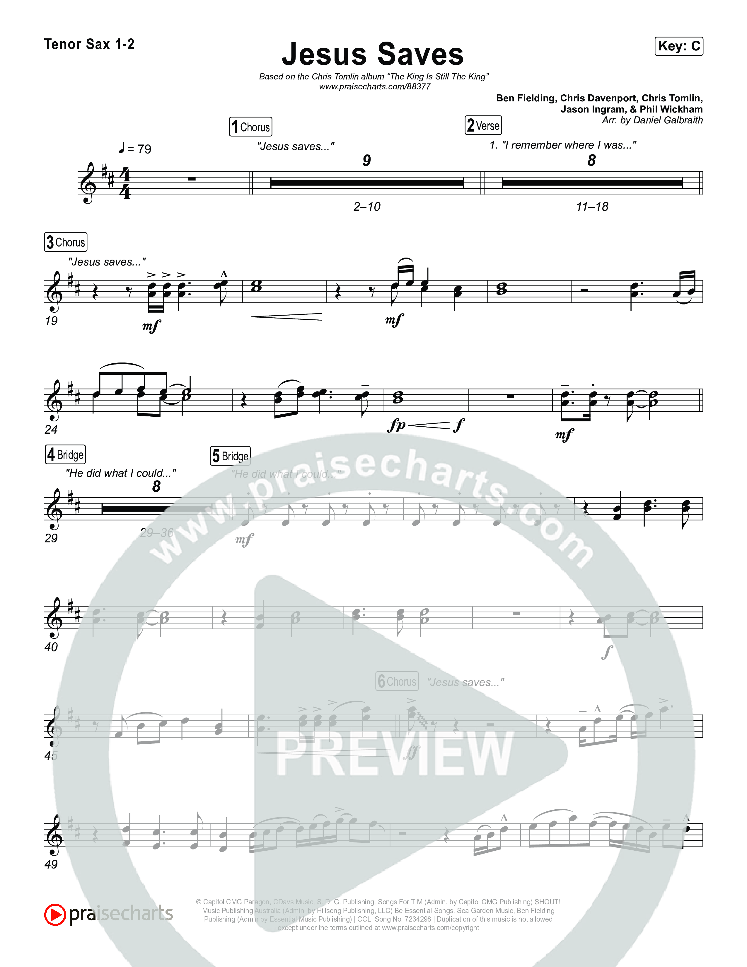 Jesus Saves Tenor Sax 1,2 (Chris Tomlin)