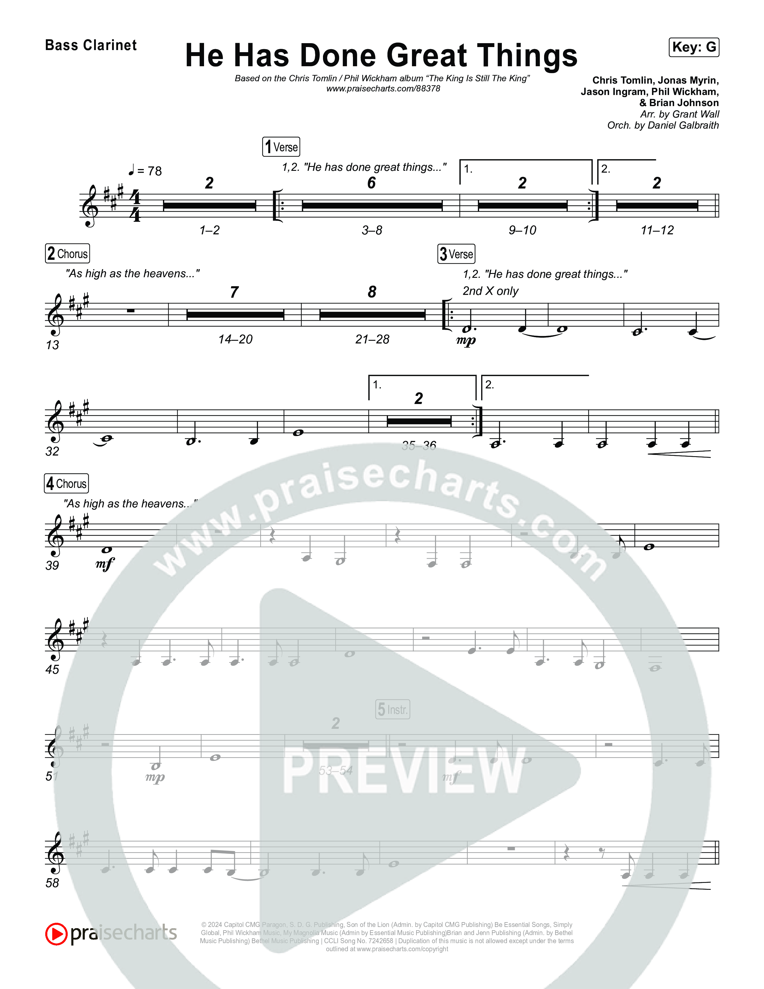 He Has Done Great Things Bass Clarinet (Chris Tomlin / Phil Wickham)