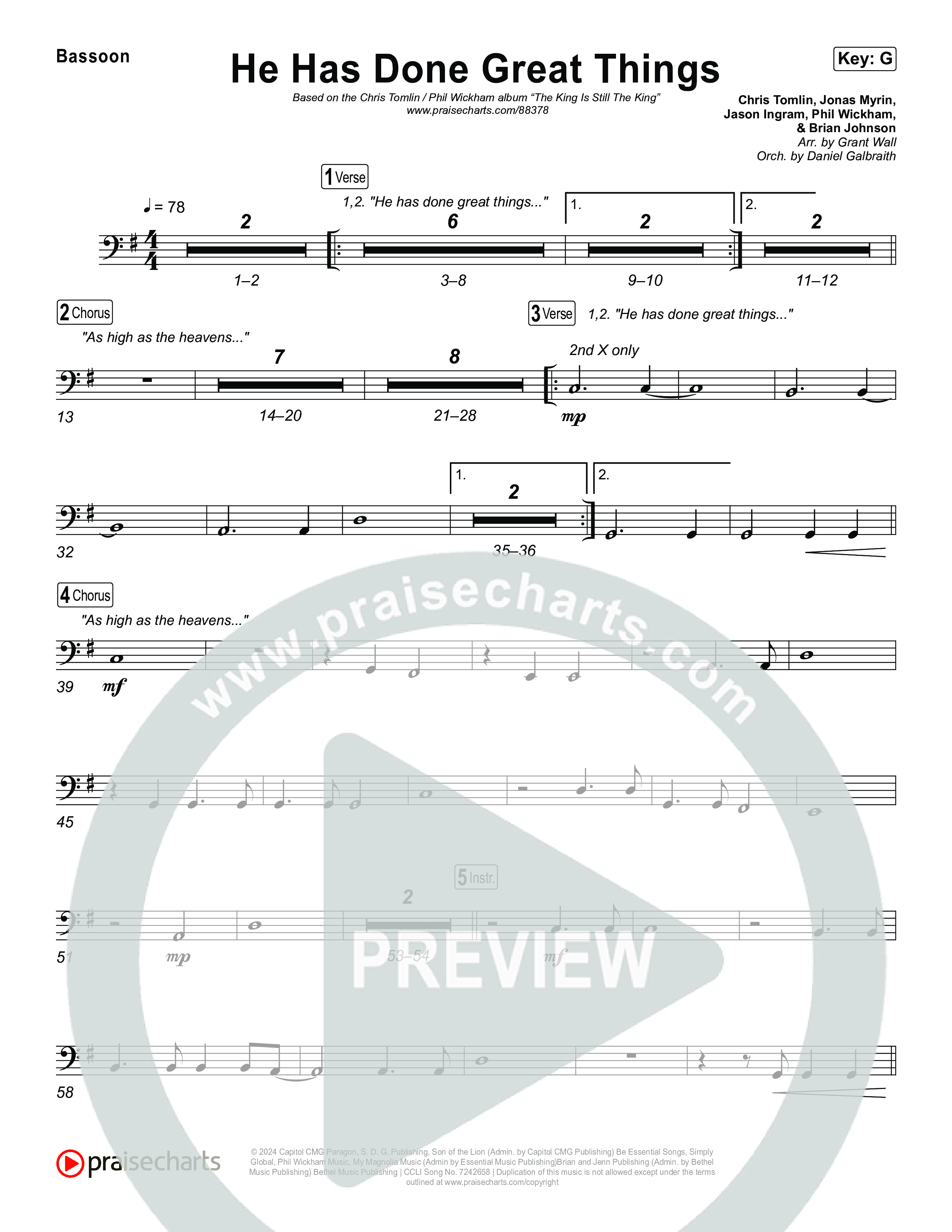 He Has Done Great Things Bassoon (Chris Tomlin / Phil Wickham)