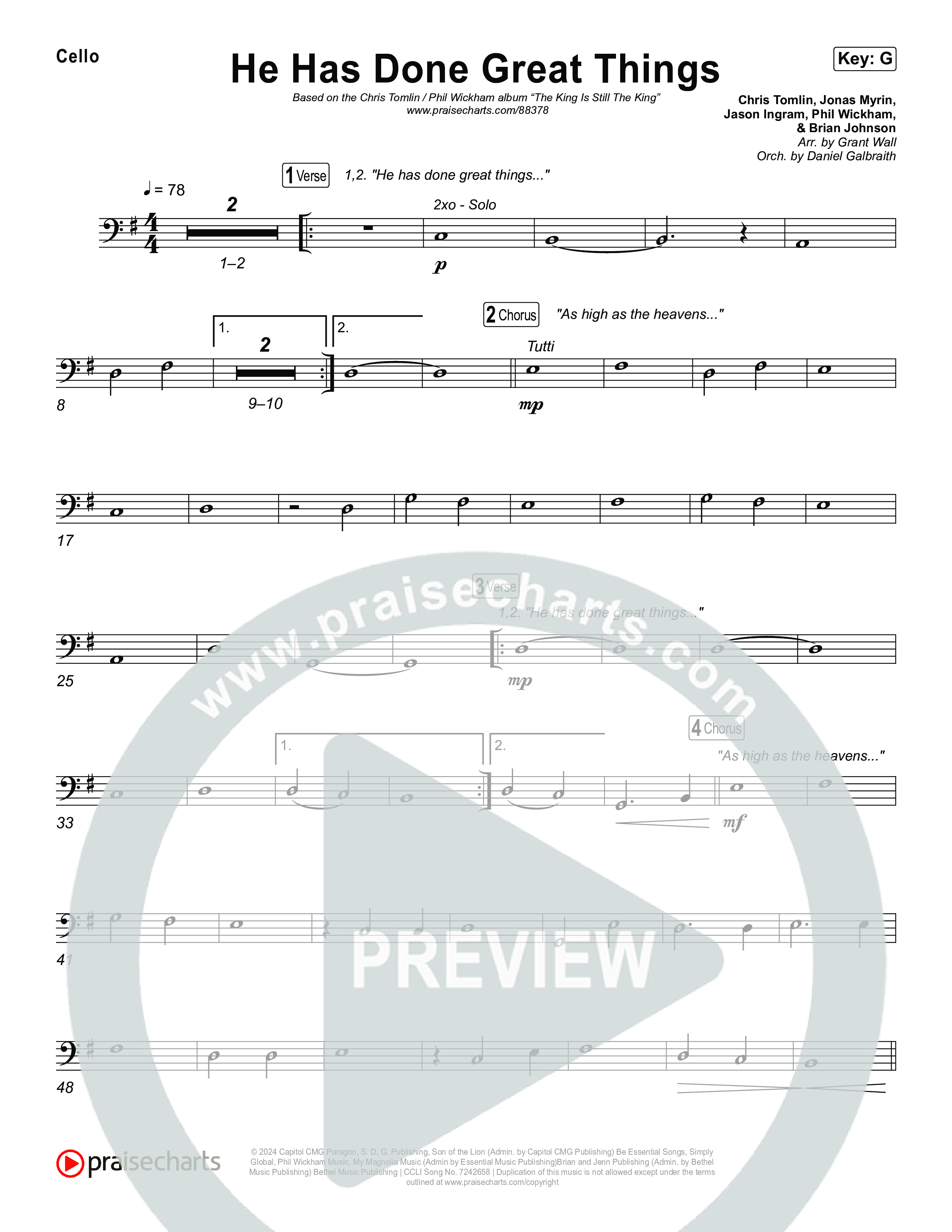 He Has Done Great Things Cello (Chris Tomlin / Phil Wickham)