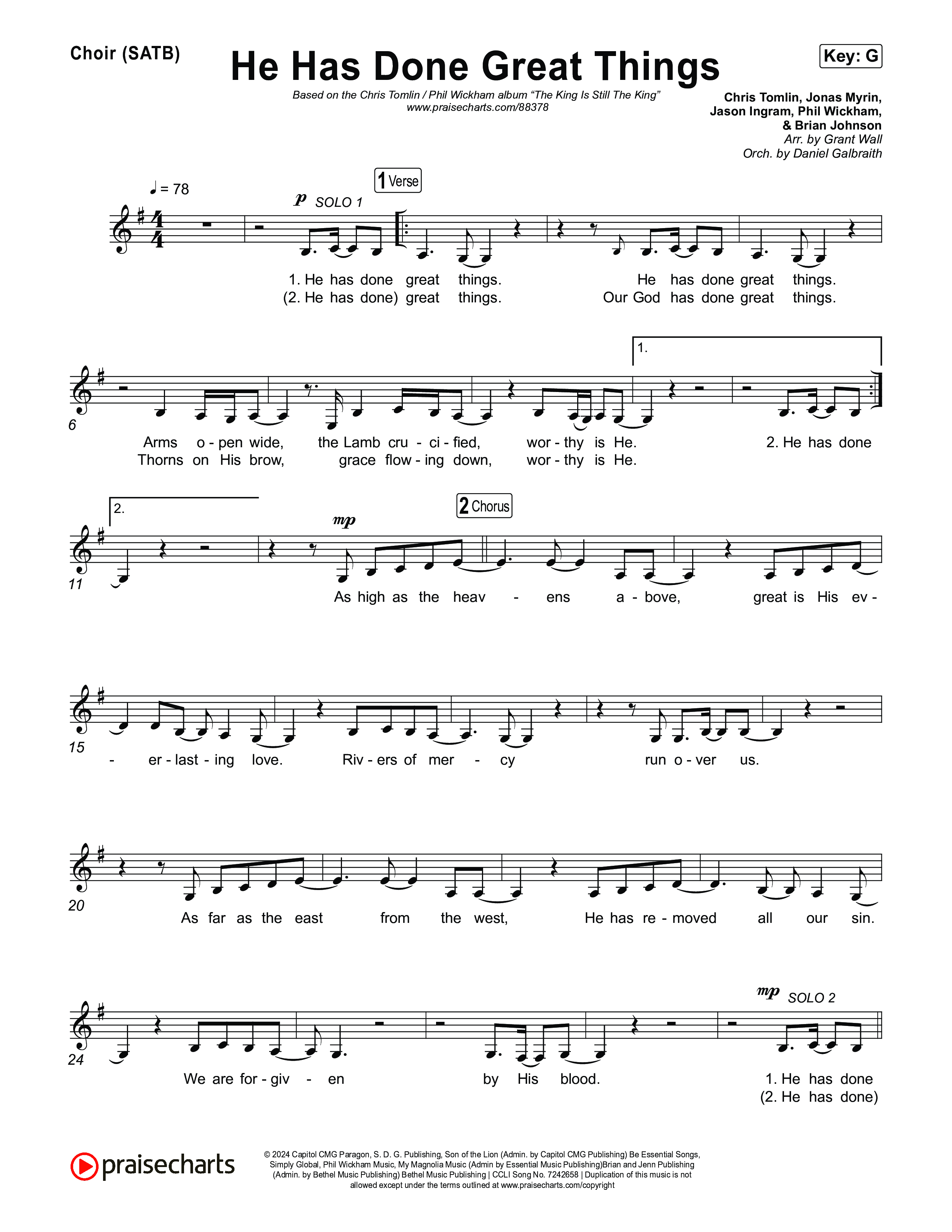 He Has Done Great Things Choir Sheet (SATB) (Chris Tomlin / Phil Wickham)