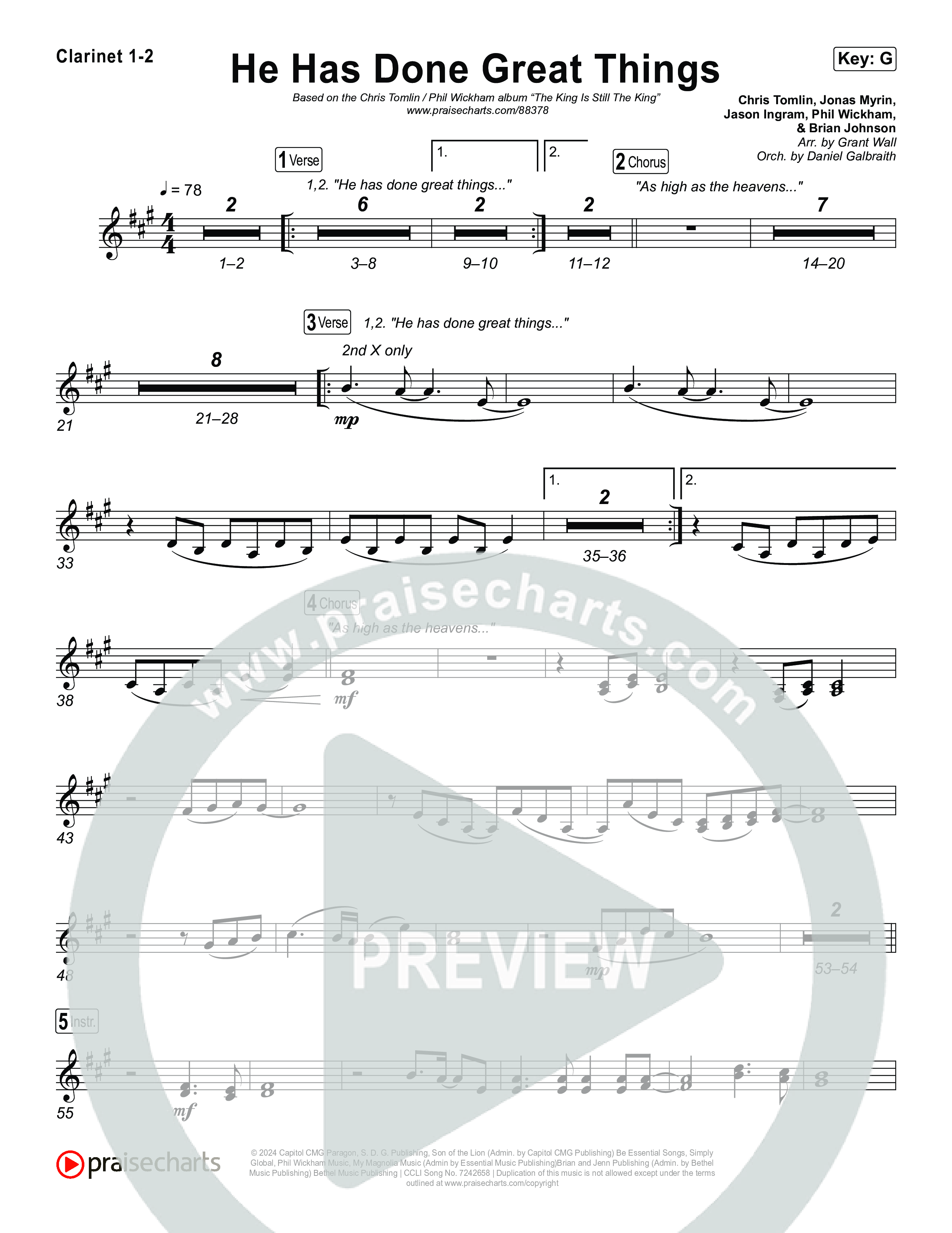 He Has Done Great Things Clarinet 1/2 (Chris Tomlin / Phil Wickham)