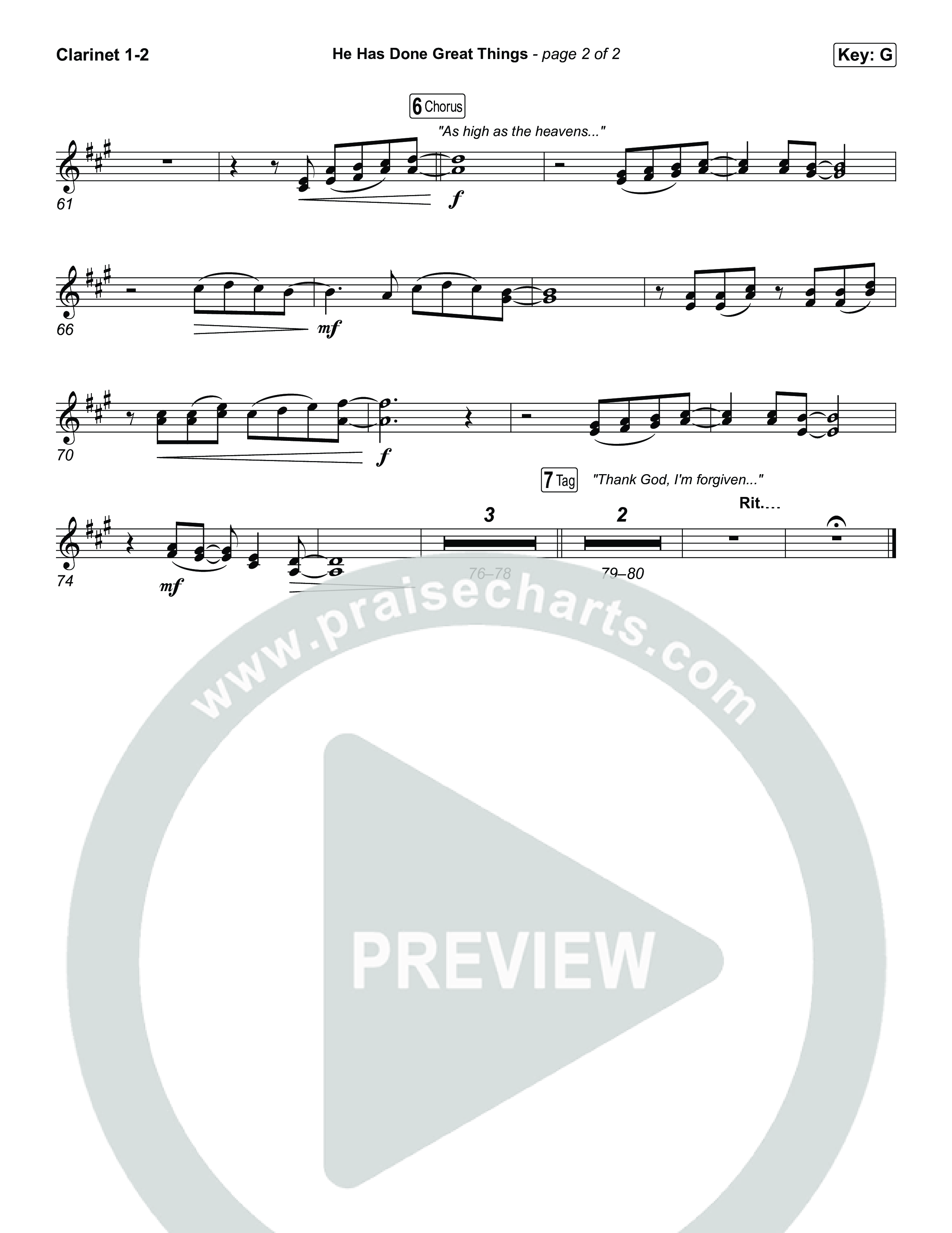 He Has Done Great Things Clarinet 1/2 (Chris Tomlin / Phil Wickham)