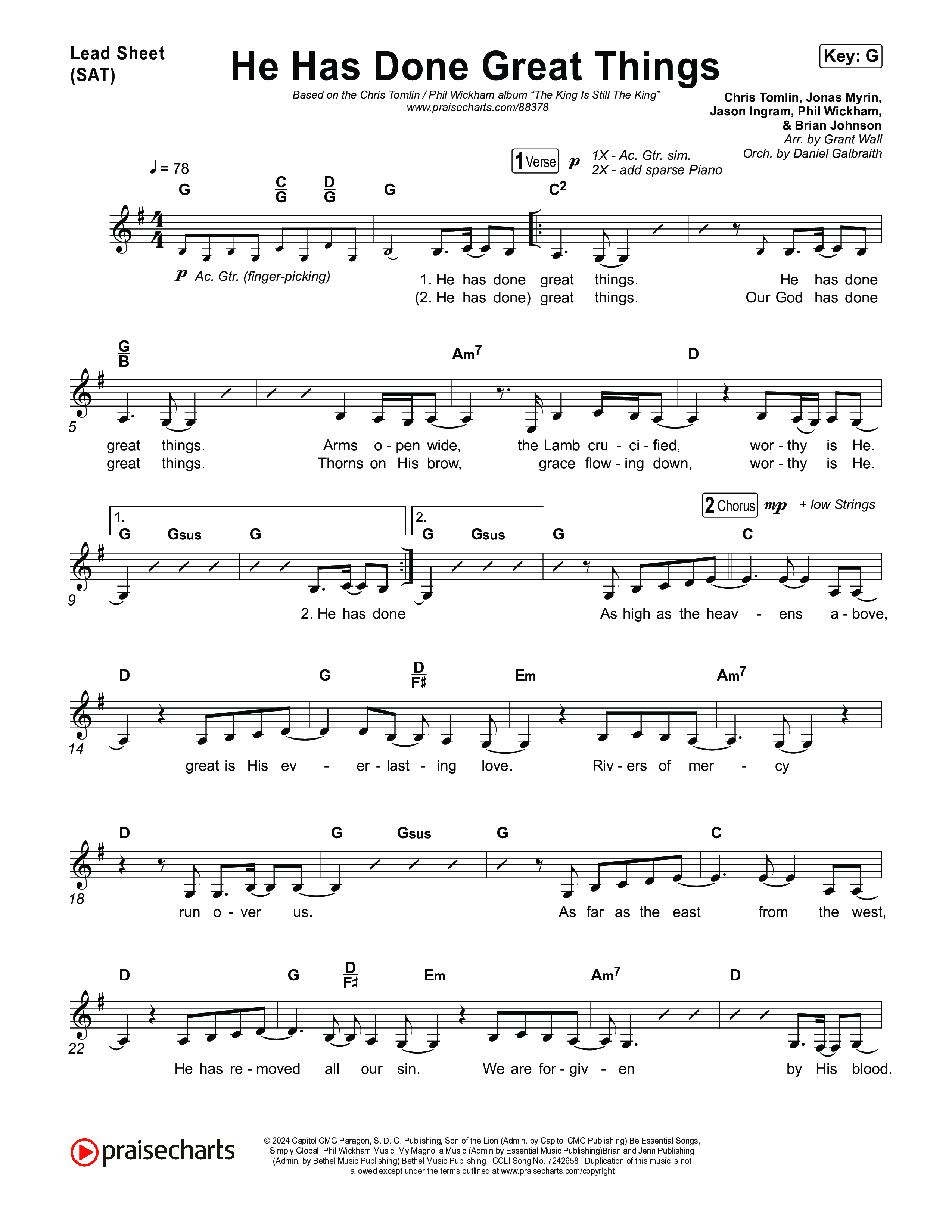 He Has Done Great Things Lead Sheet (SAT) (Chris Tomlin / Phil Wickham)