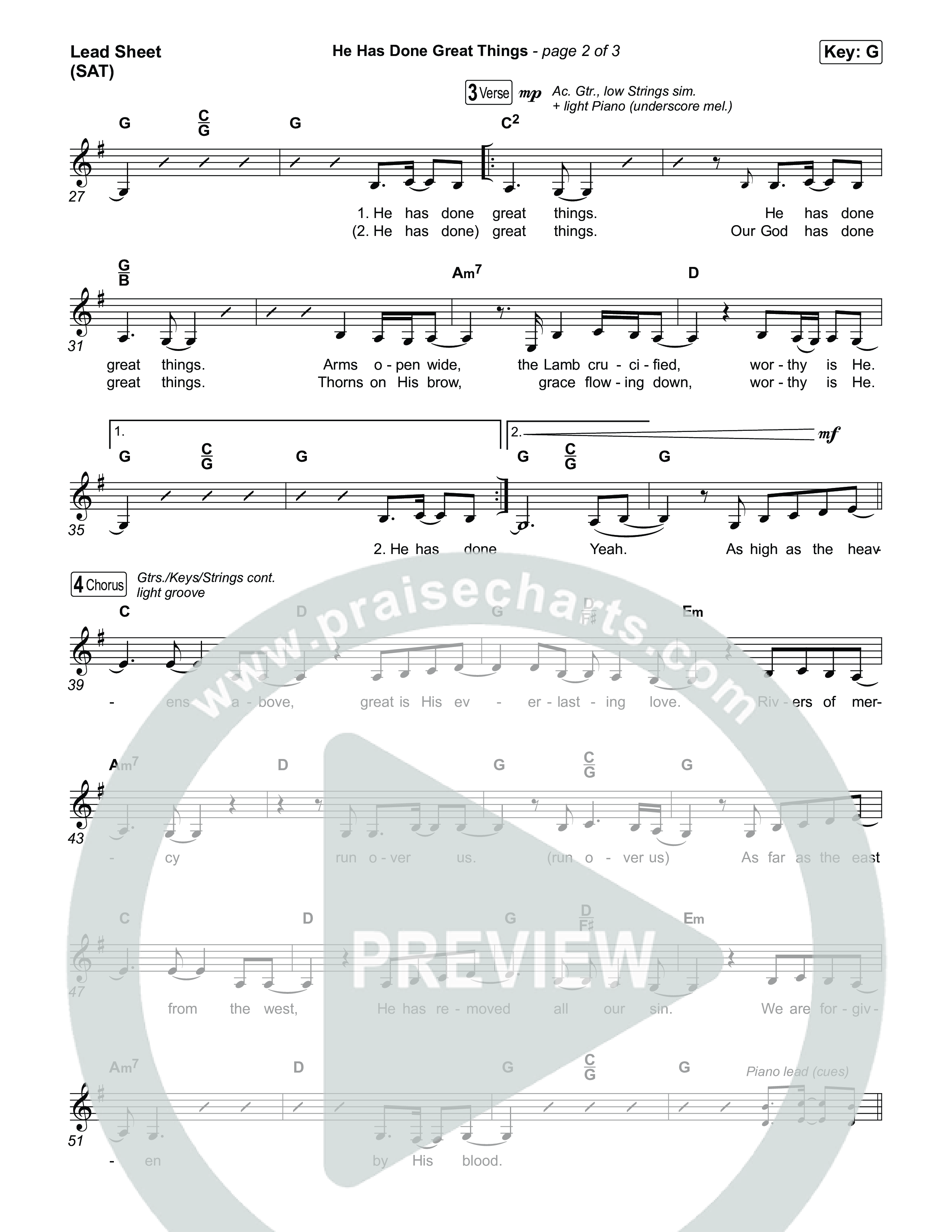 He Has Done Great Things Lead Sheet (SAT) (Chris Tomlin / Phil Wickham)
