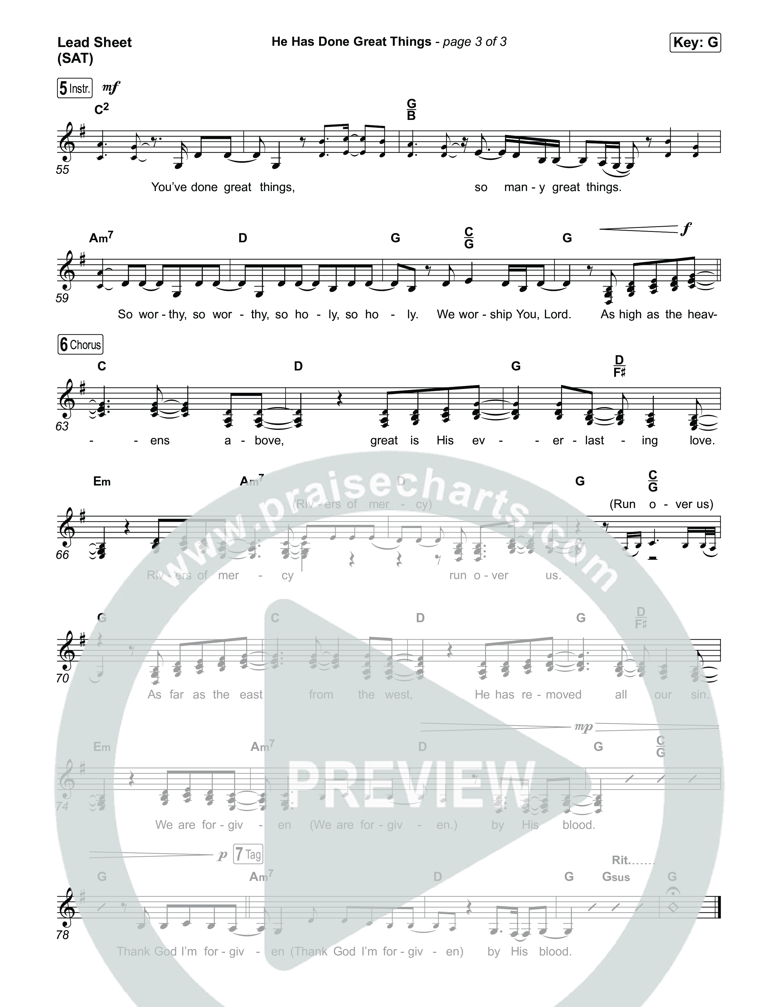 He Has Done Great Things Lead Sheet (SAT) (Chris Tomlin / Phil Wickham)