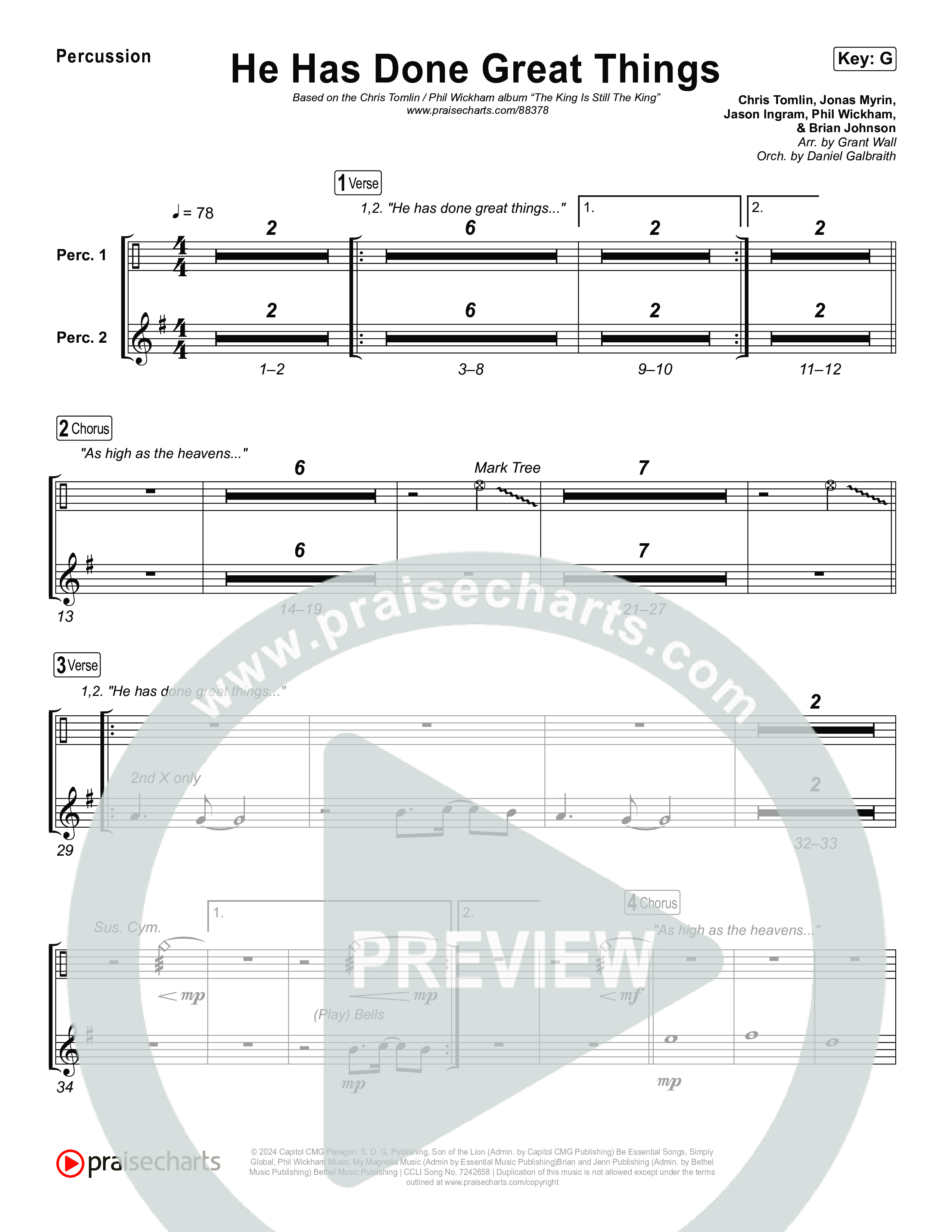 He Has Done Great Things Percussion (Chris Tomlin / Phil Wickham)