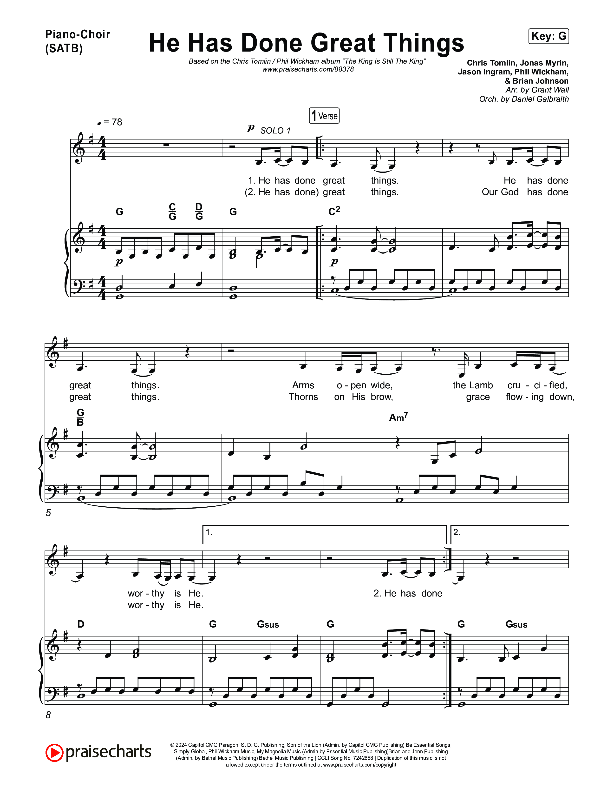 He Has Done Great Things Piano/Vocal Pack (Chris Tomlin / Phil Wickham)