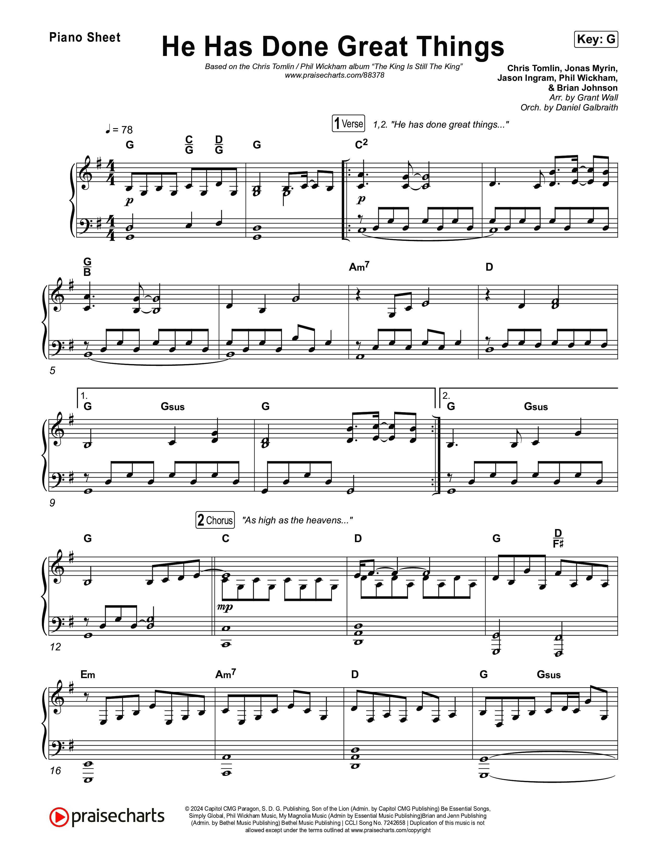 He Has Done Great Things Piano Sheet (Chris Tomlin / Phil Wickham)