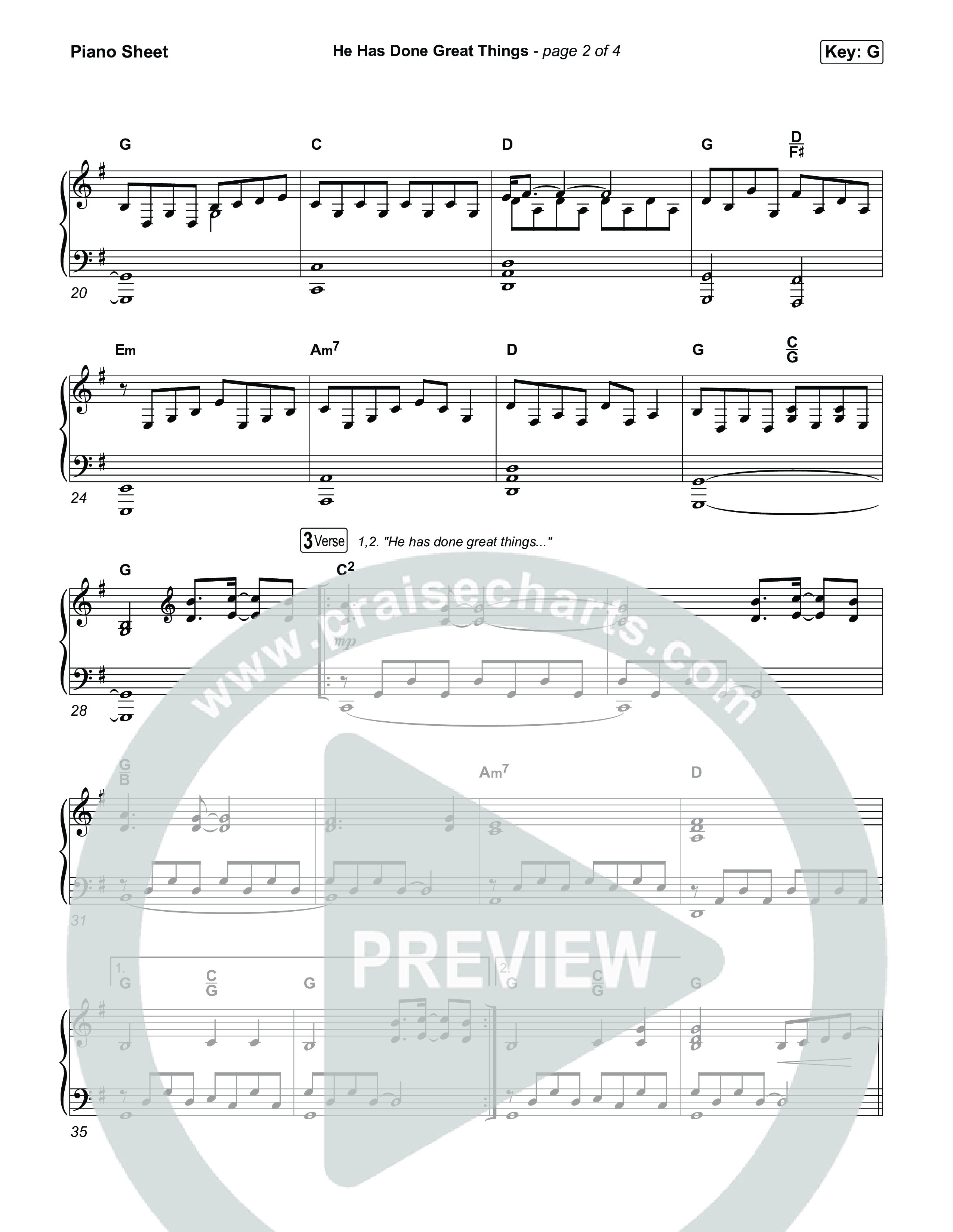 He Has Done Great Things Piano Sheet (Chris Tomlin / Phil Wickham)