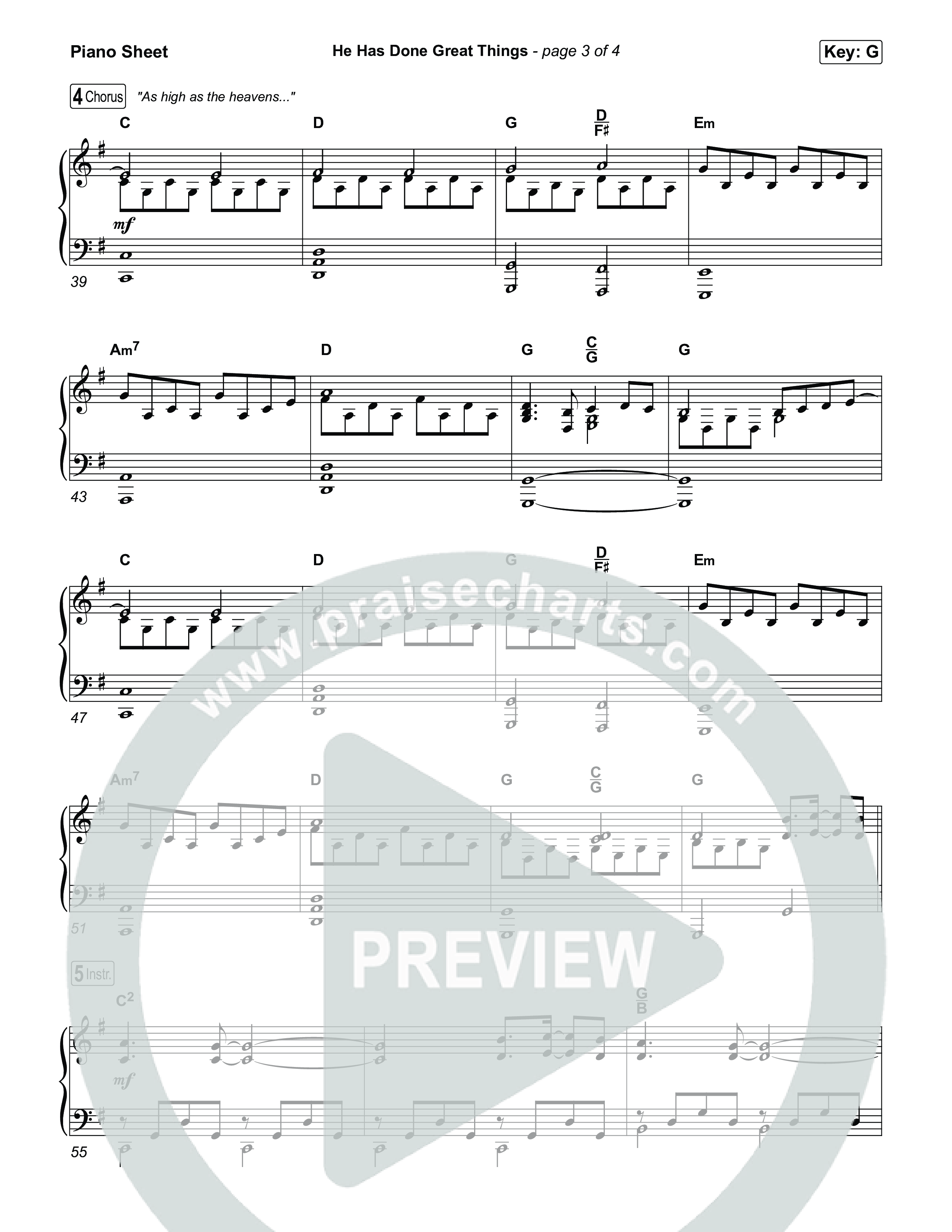 He Has Done Great Things Piano Sheet (Chris Tomlin / Phil Wickham)