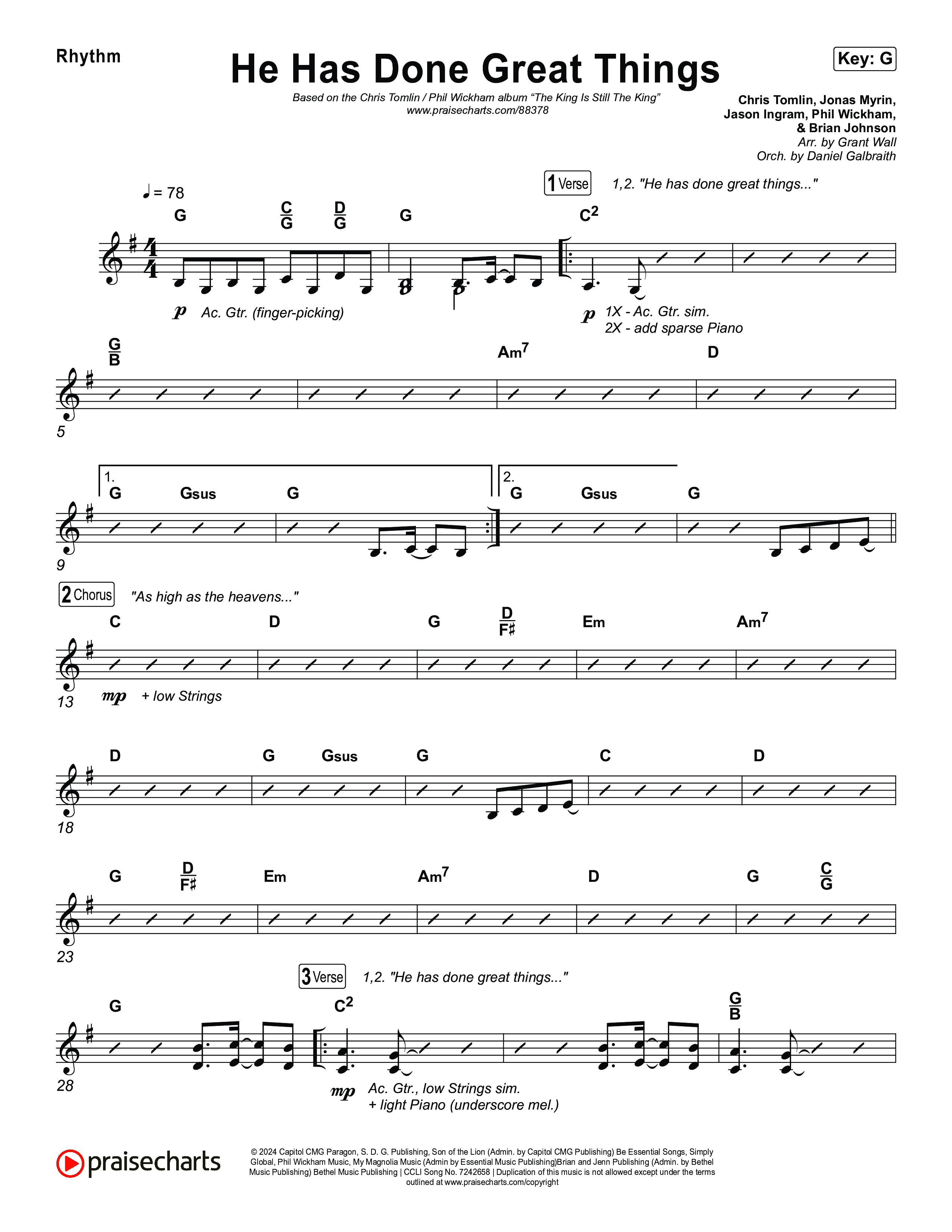 He Has Done Great Things Rhythm Chart (Chris Tomlin / Phil Wickham)