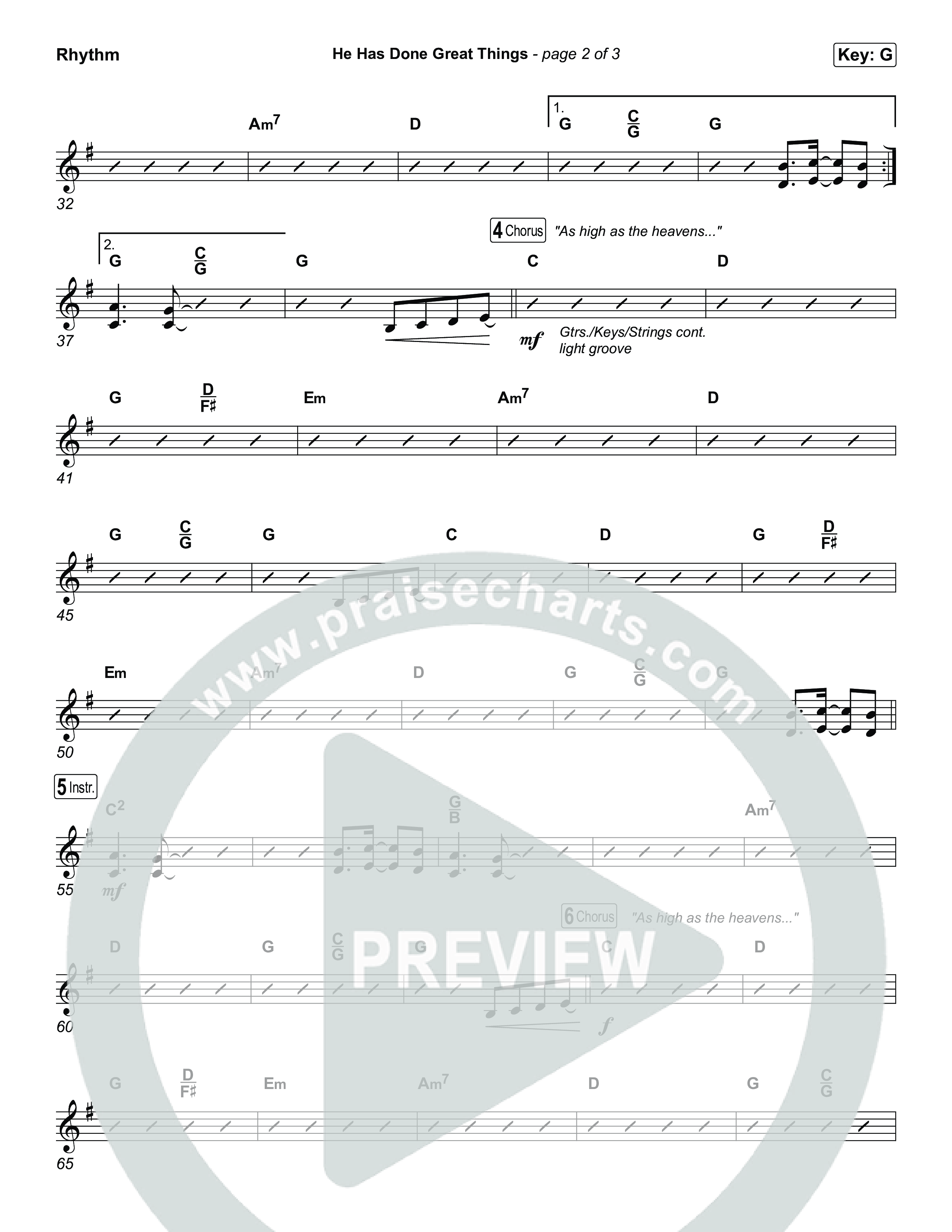 He Has Done Great Things Rhythm Chart (Chris Tomlin / Phil Wickham)