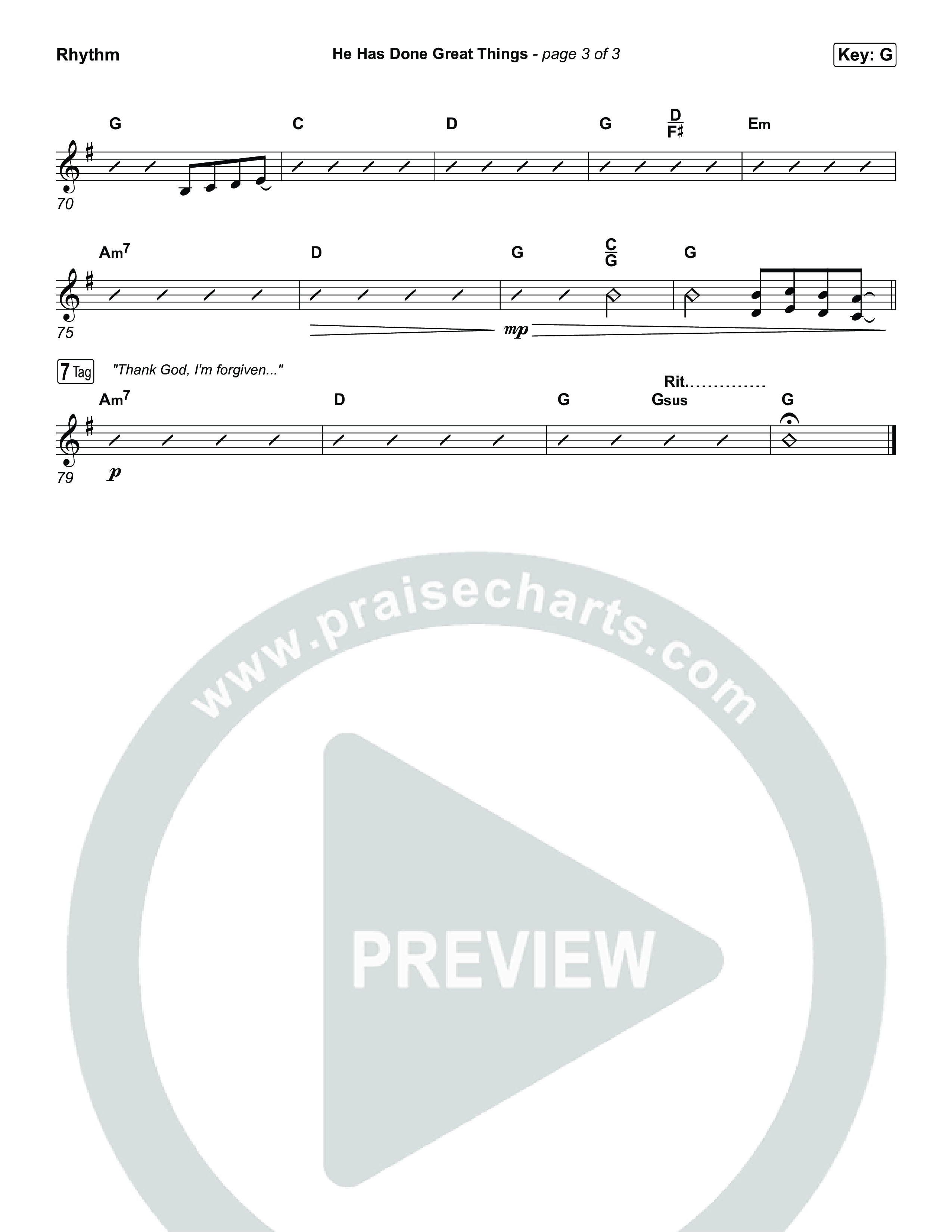 He Has Done Great Things Rhythm Chart (Chris Tomlin / Phil Wickham)