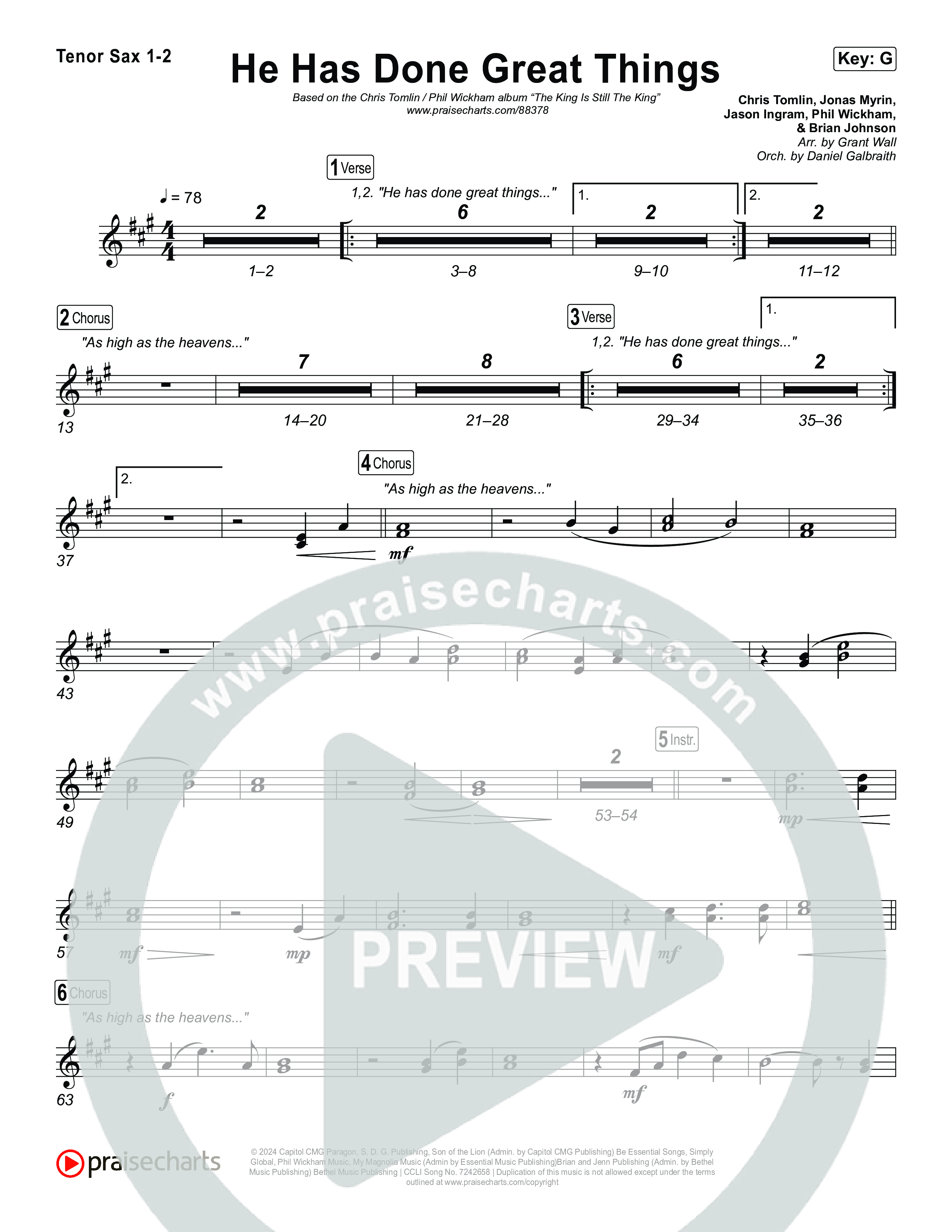 He Has Done Great Things Tenor Sax 1,2 (Chris Tomlin / Phil Wickham)