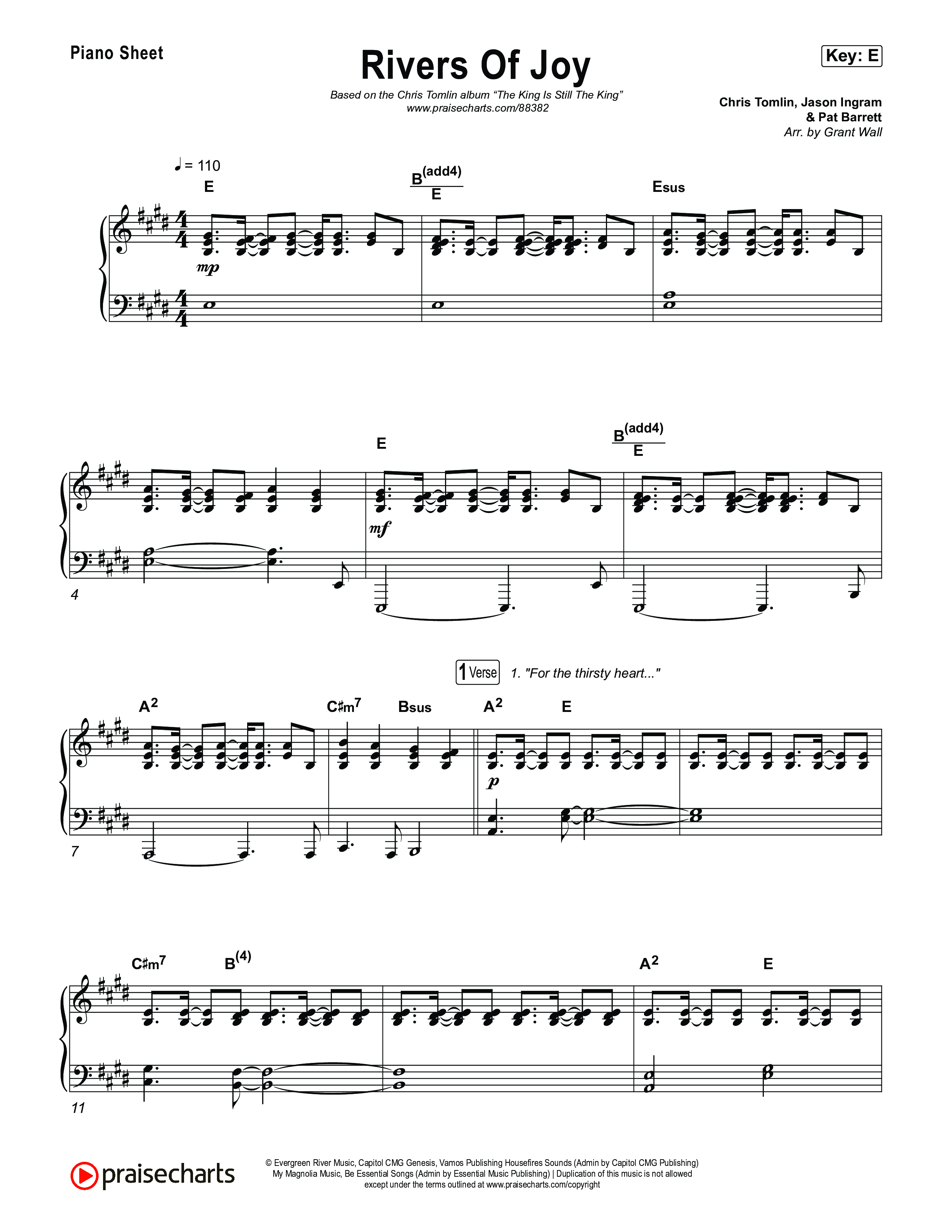 Rivers Of Joy Piano Sheet (Chris Tomlin)