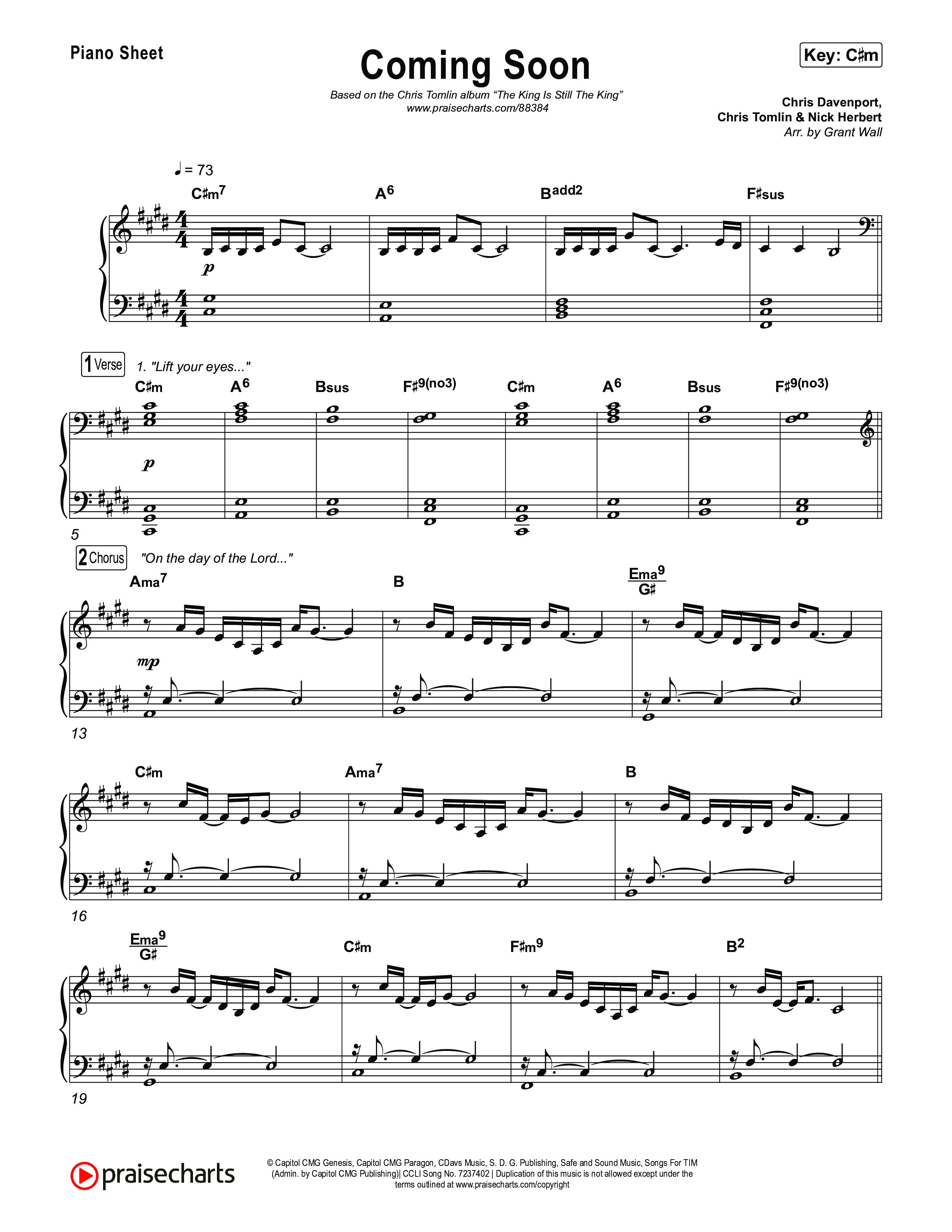 Coming Soon Piano Sheet (Chris Tomlin)