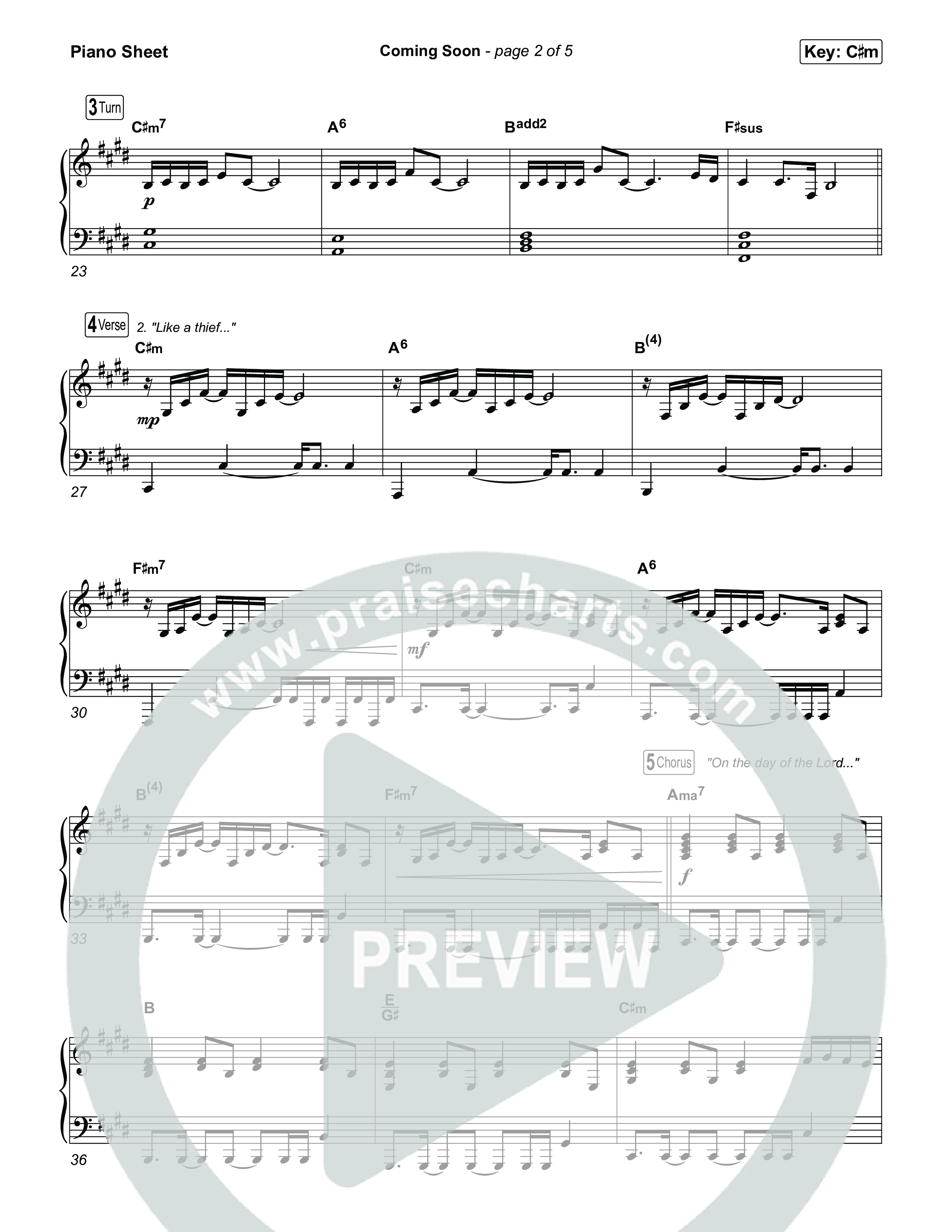 Coming Soon Piano Sheet (Chris Tomlin)