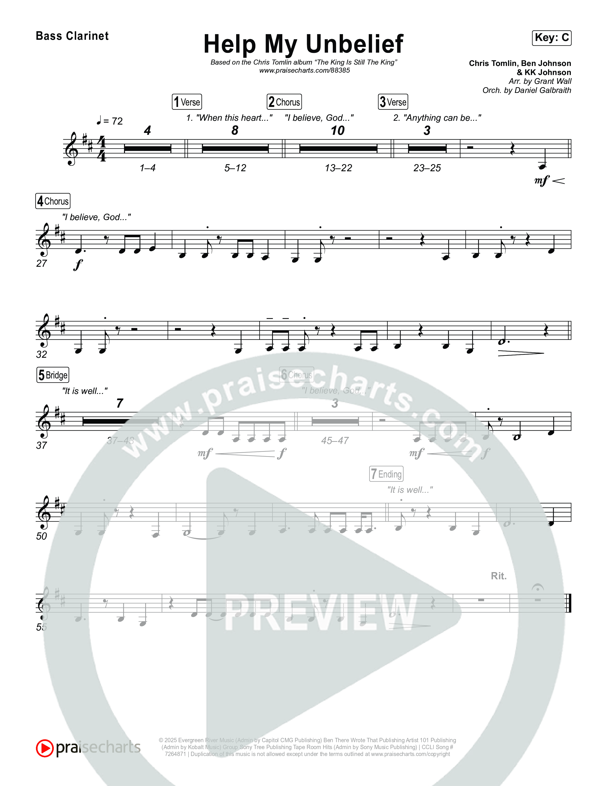 Help My Unbelief Bass Clarinet (Chris Tomlin)