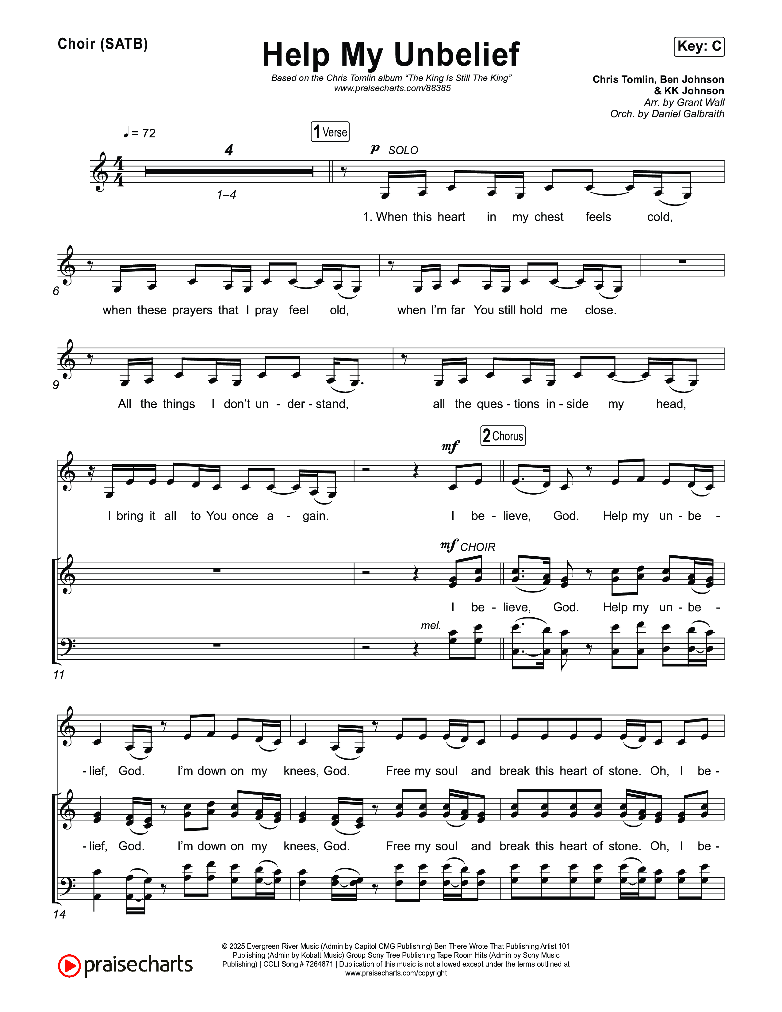 Help My Unbelief Vocal Sheet (SATB) (Chris Tomlin)