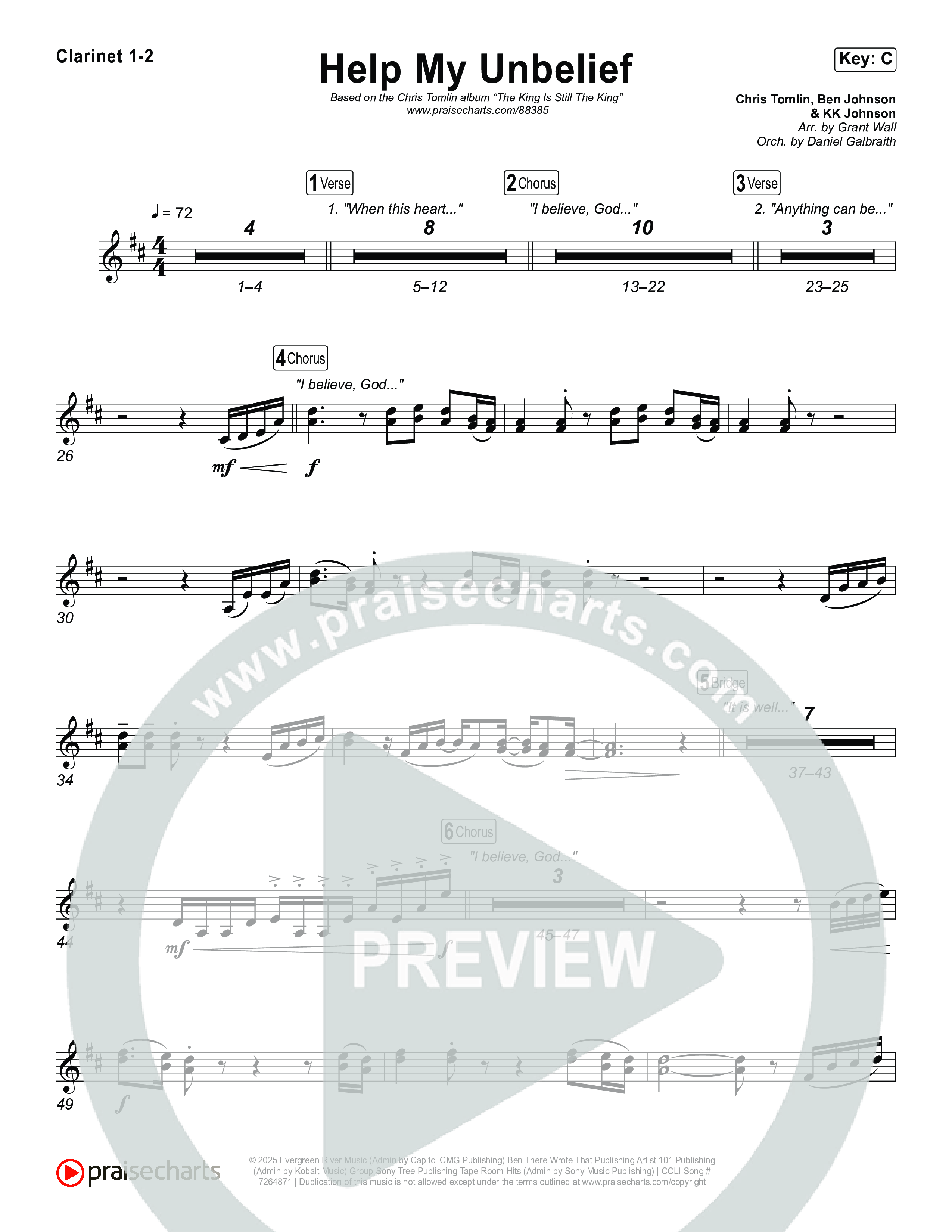 Help My Unbelief Clarinet 1/2 (Chris Tomlin)