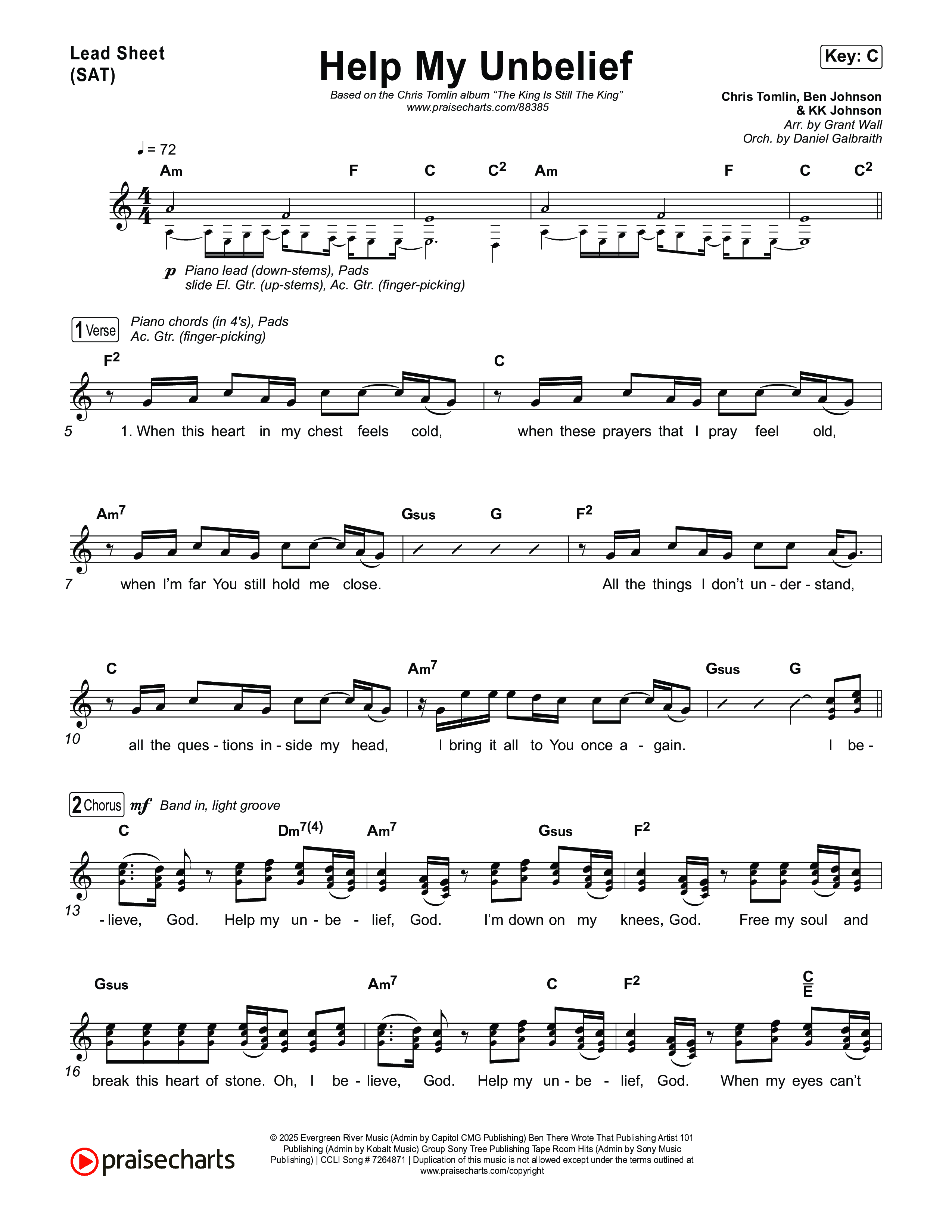 Help My Unbelief Lead Sheet (SAT) (Chris Tomlin)