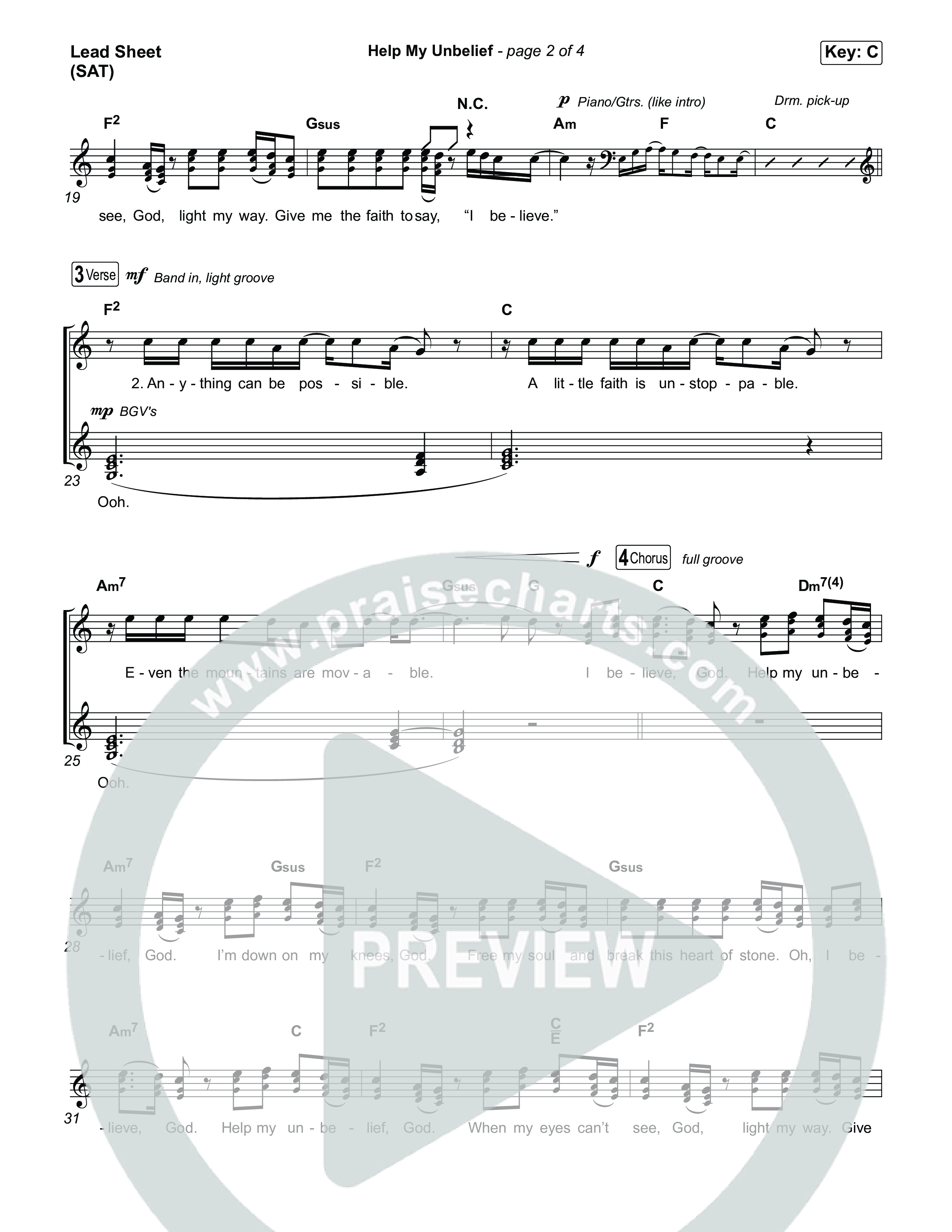 Help My Unbelief Lead Sheet (SAT) (Chris Tomlin)