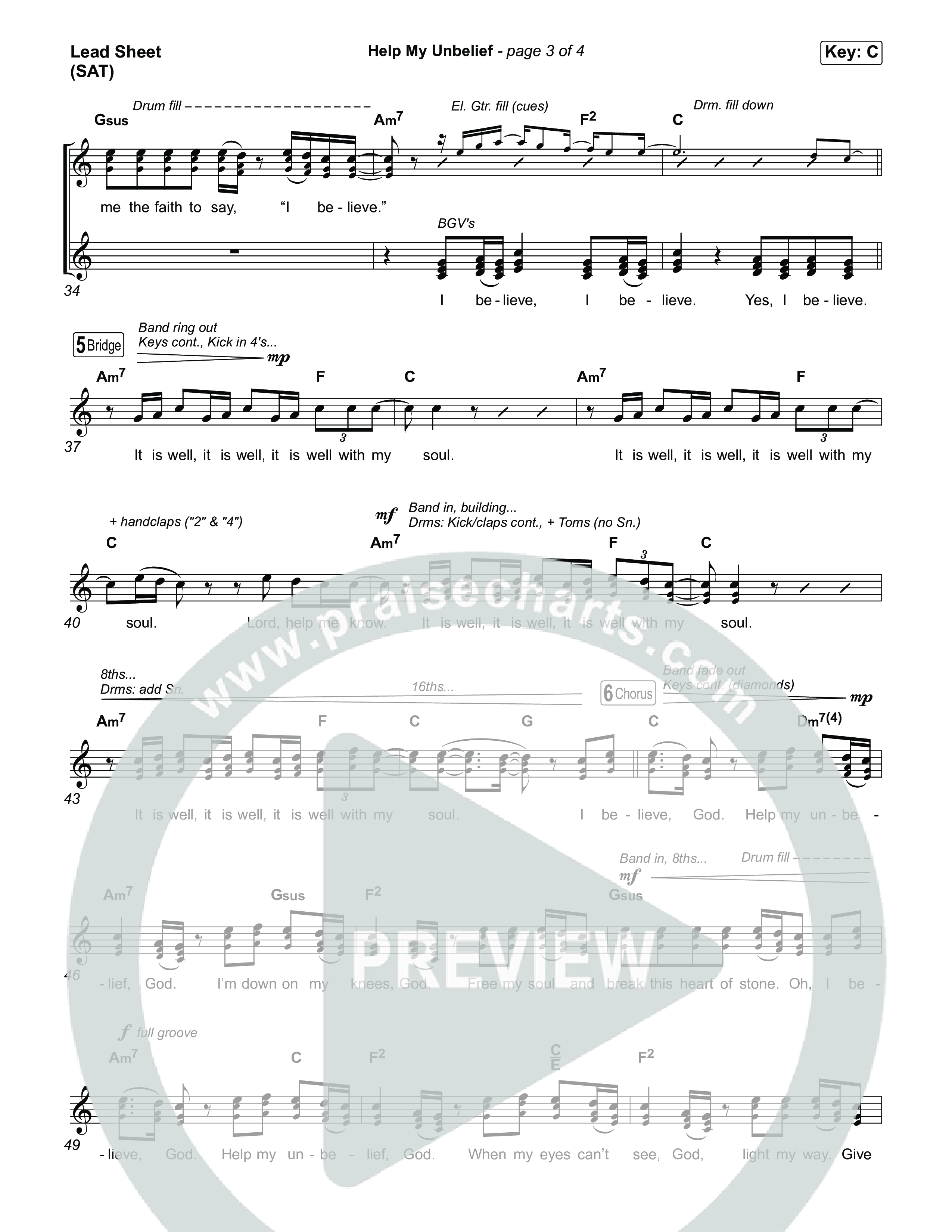 Help My Unbelief Lead Sheet (SAT) (Chris Tomlin)